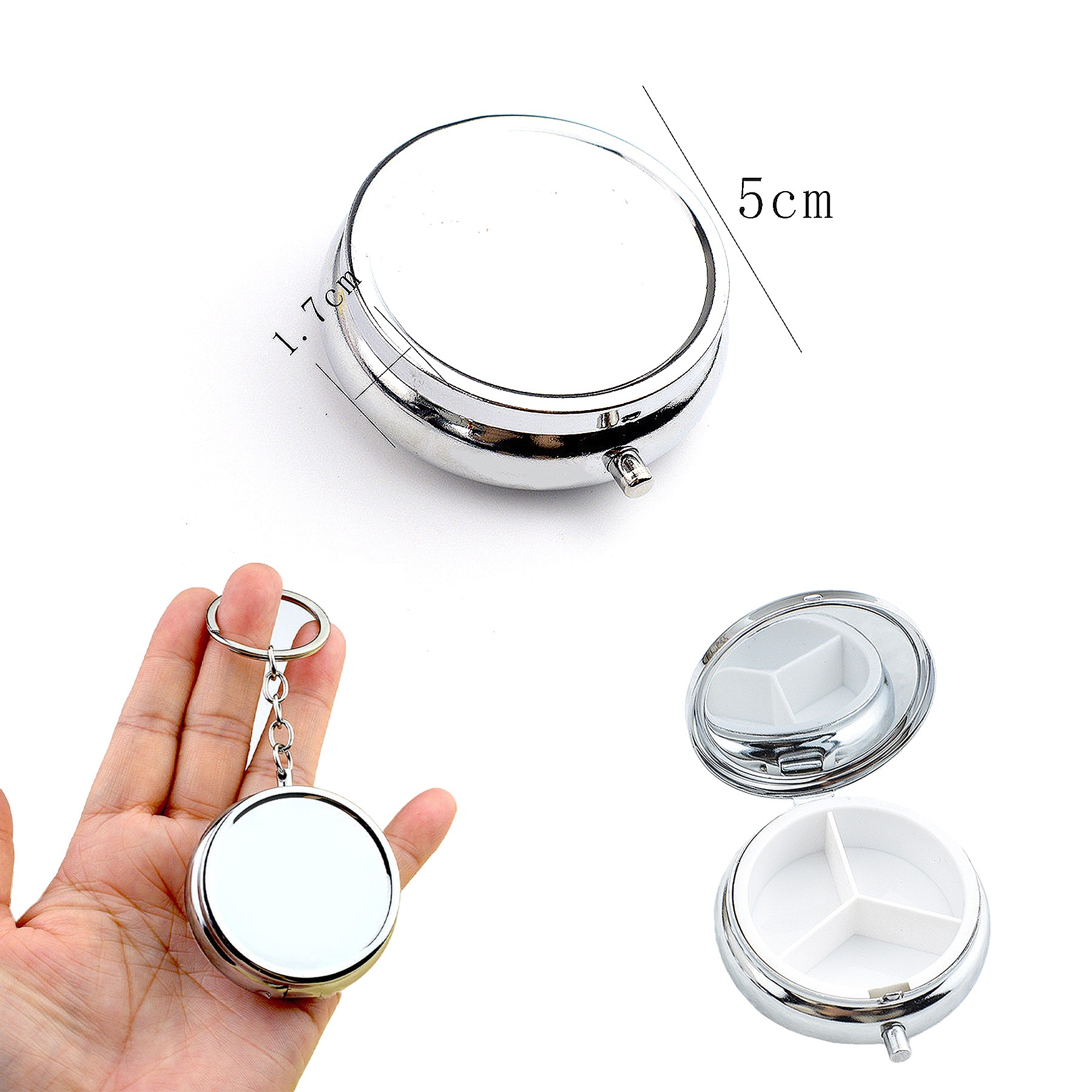 Round Three Compartments Vitamins Pill Cases With Key Chain 4