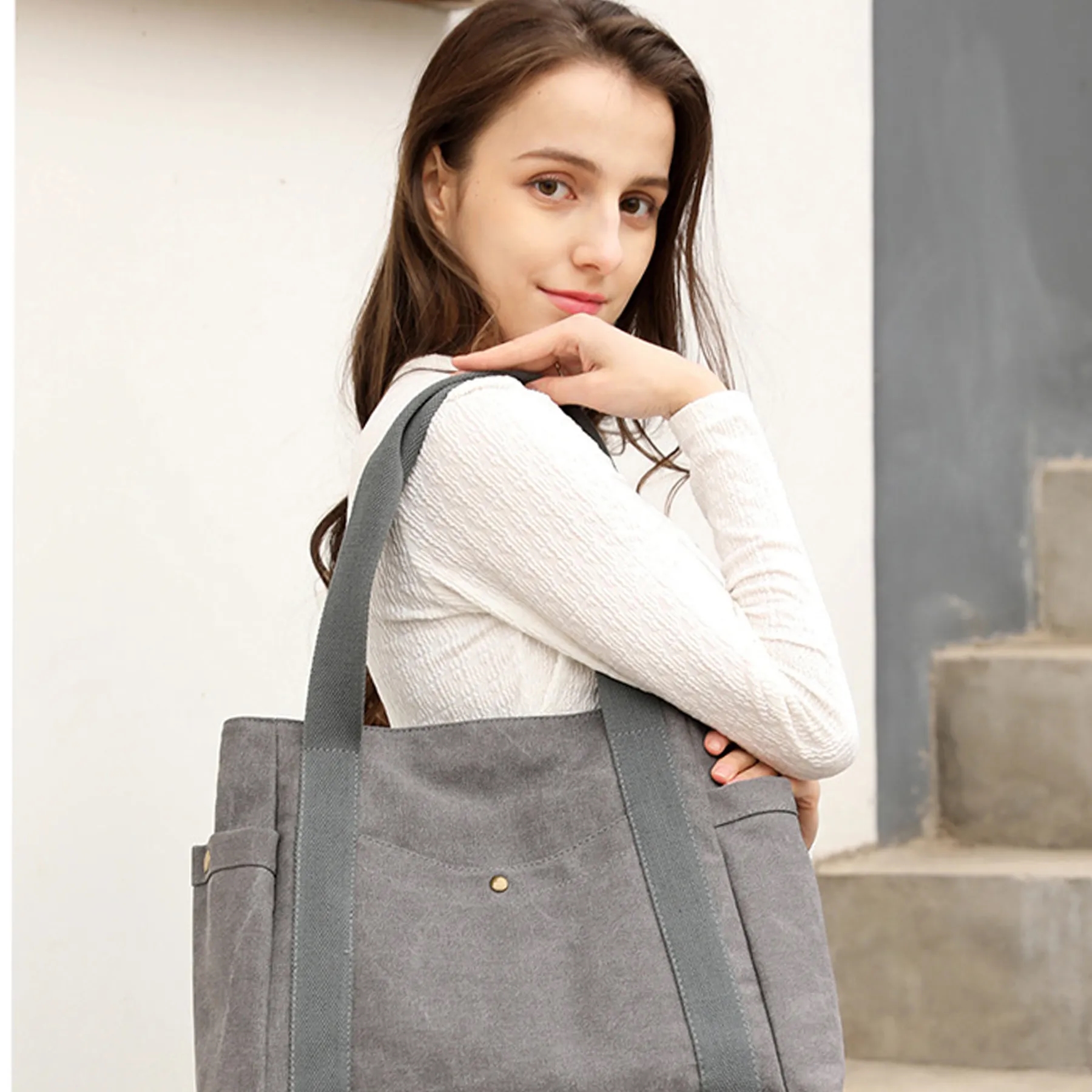 Canvas Tote bags Multi-pocket for women, custom tote bag with logo imprint 2