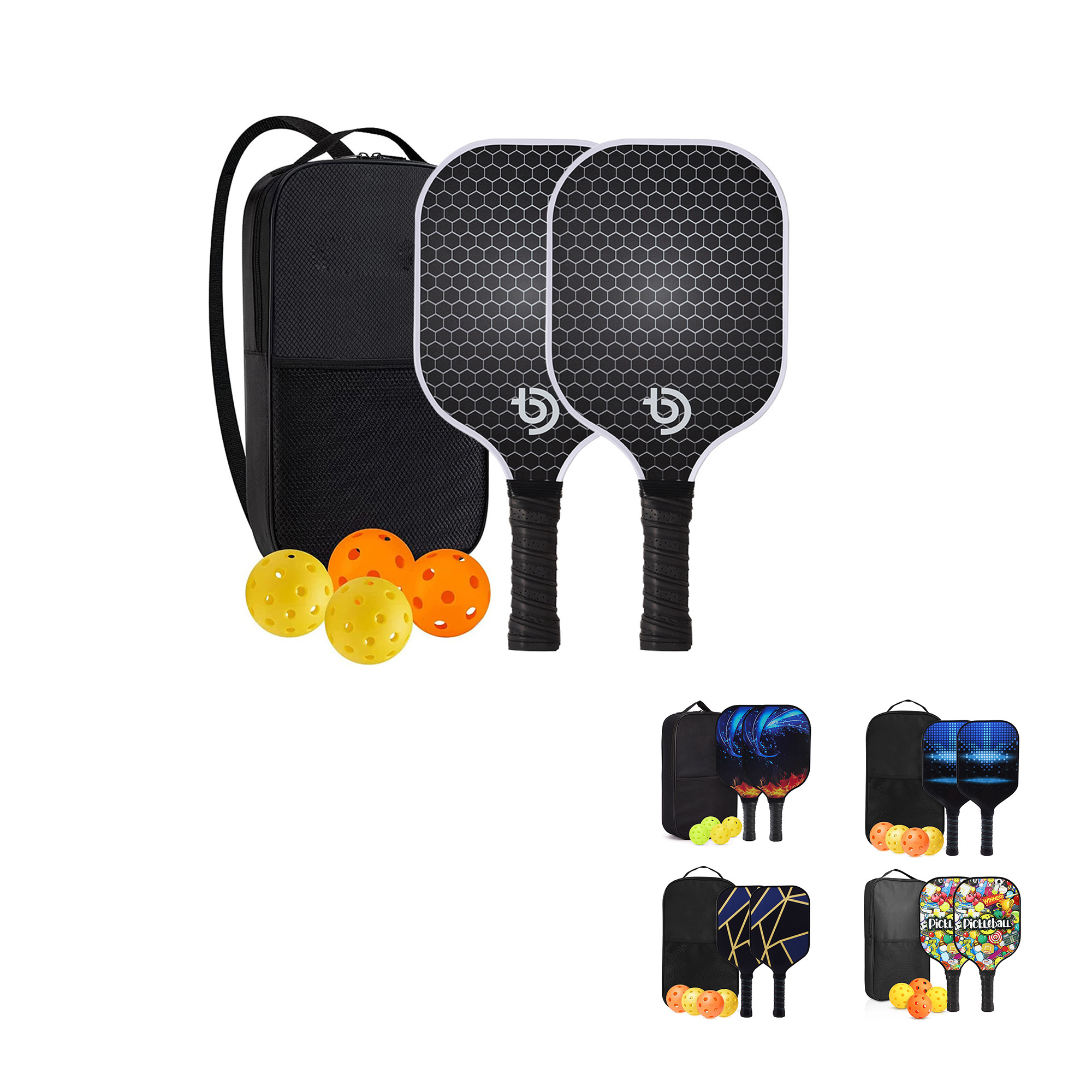 Full Color 2Sided Carbon Fiber Pickleball Paddles Set 7