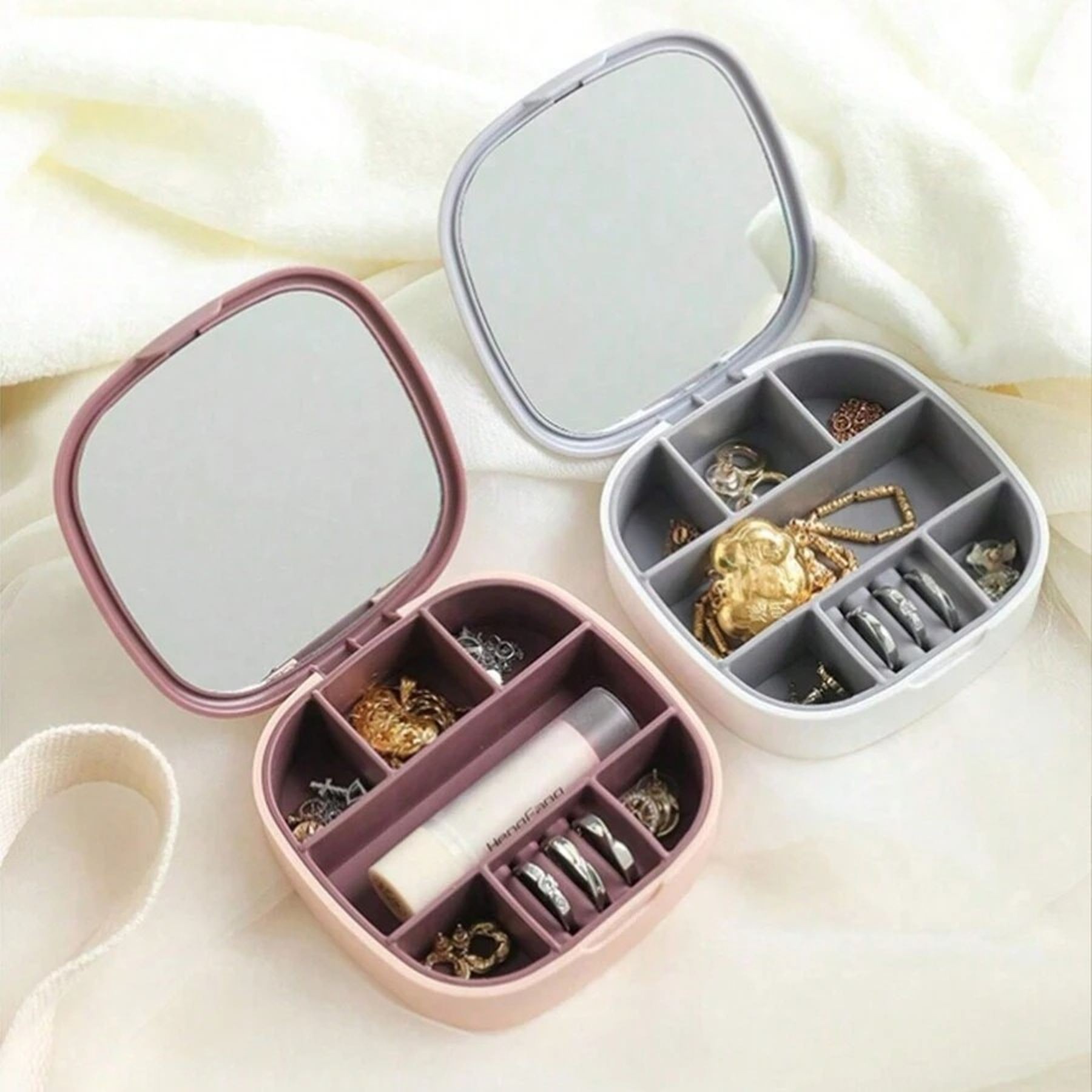 Mini Travel Jewelry Box Rings Earrings Organizer With Mirror 2