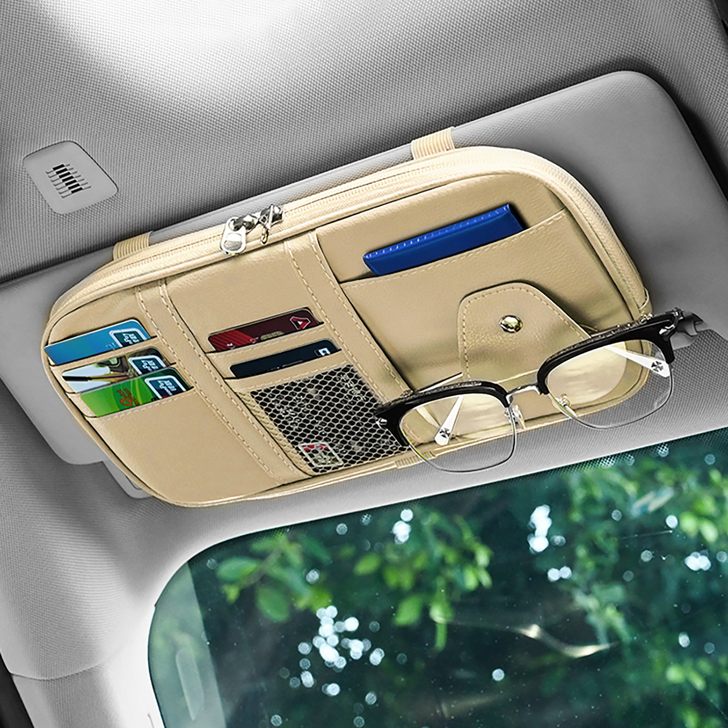 PU Leather Multi-Functional Car Sun Visor Organizer 6