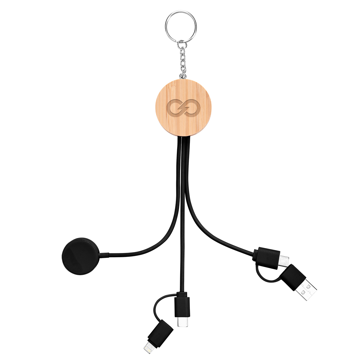 10W Bamboo Multi-Charging Cables Keyring With Watch Dock 3