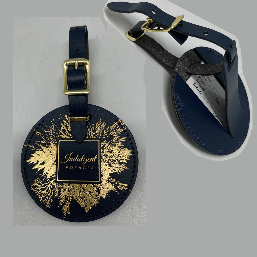 DEBOSSING & HOT STAMP Round Genuine Leather Luggage Tag. 1