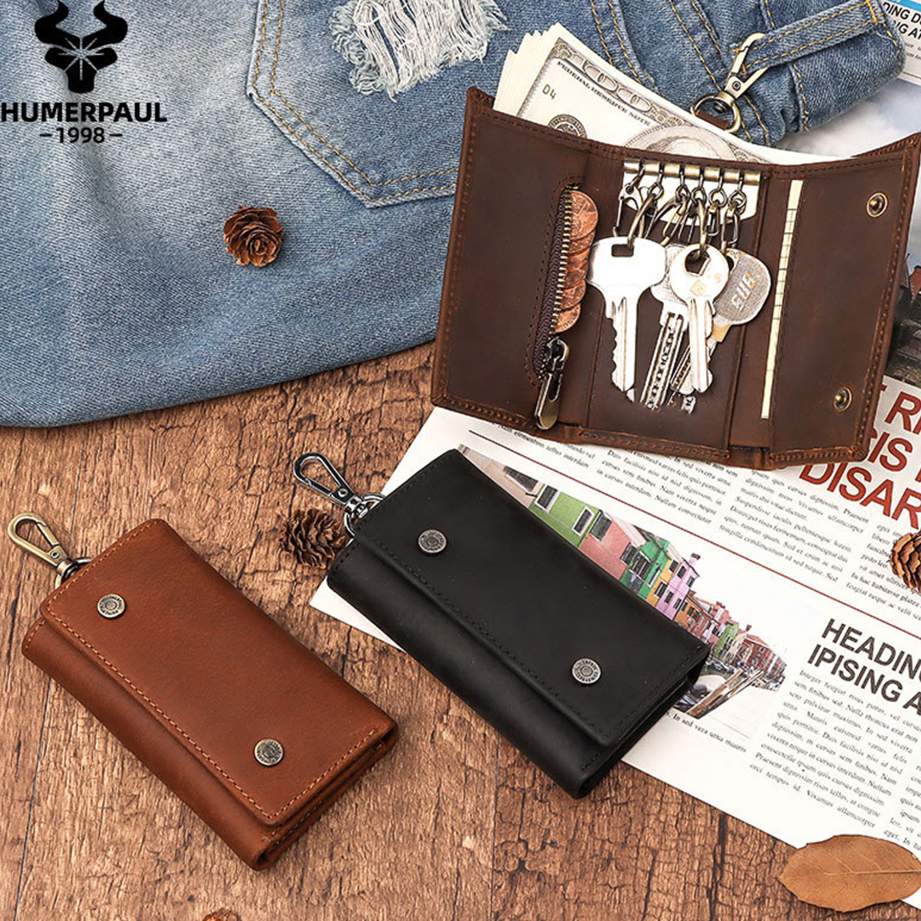 genuine leather keychain wallet 2