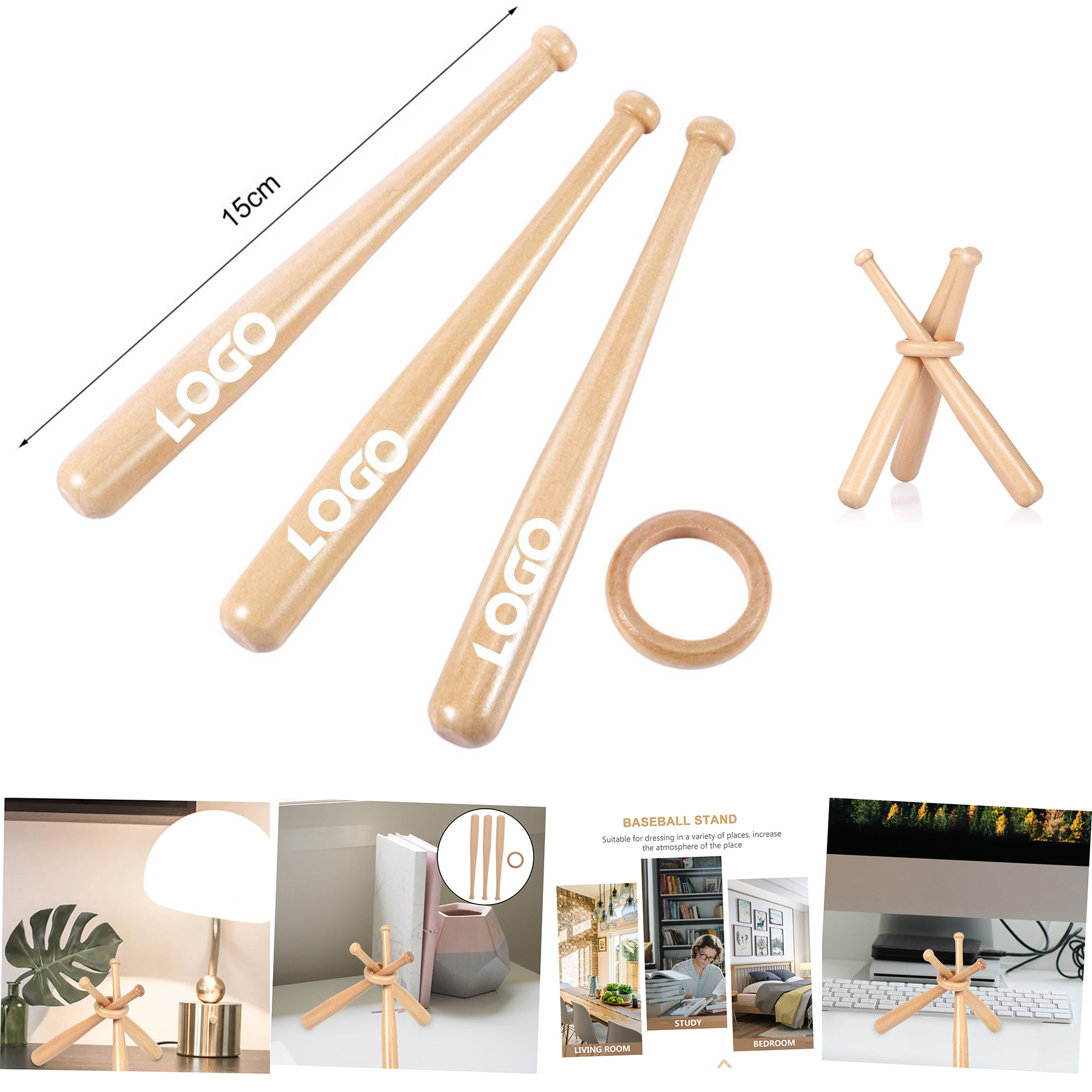 1 Set Baseball Bracket Wooden Bat Rack 2