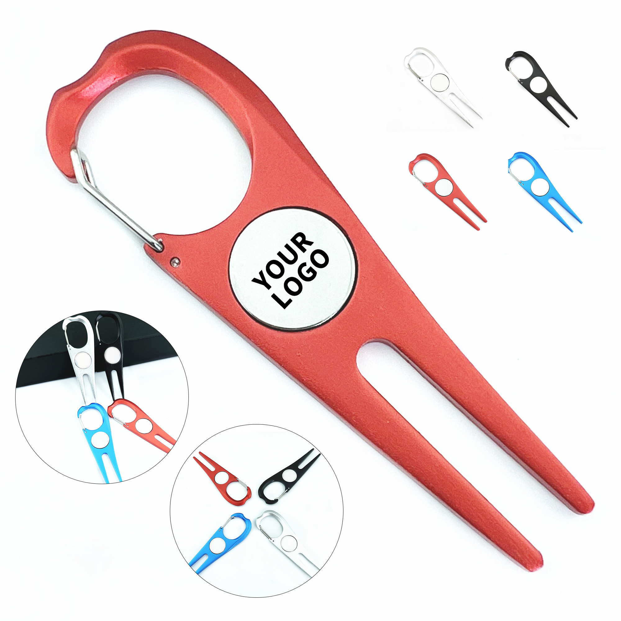 Aluminum Golf Divot Repair Tool With Magnetic Feature And Groove Cleaner 2
