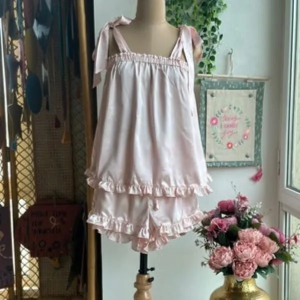 Silk Ruffle Ribbon Tie Tank PJ Sets for Bridesmaids 2
