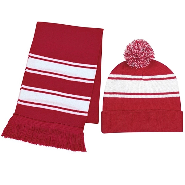Knit Stripe Comfy Beanie/Scarf Combo 4