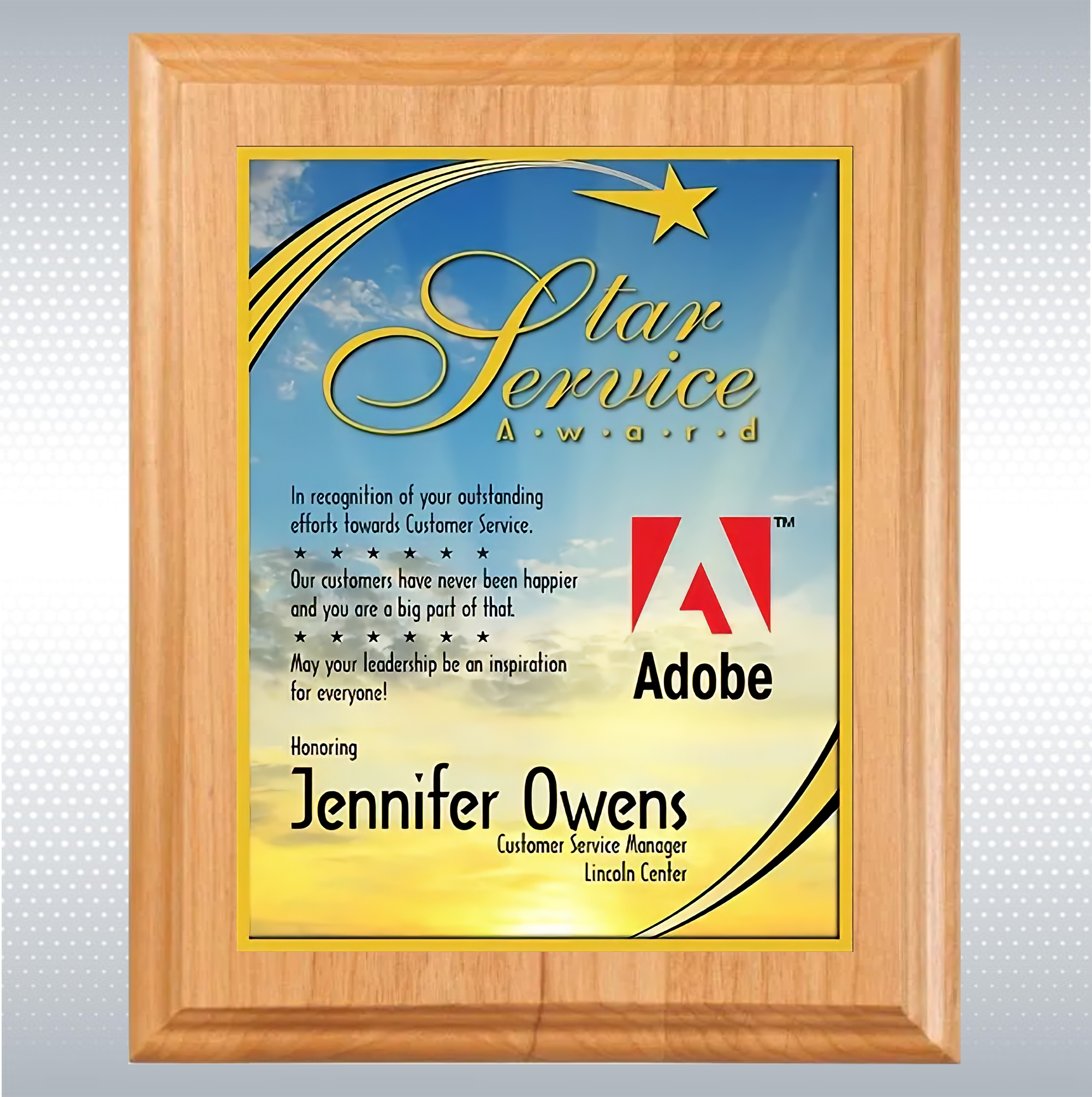 Alder Wood Plaque w/Full Color Sublimated Plate 14
