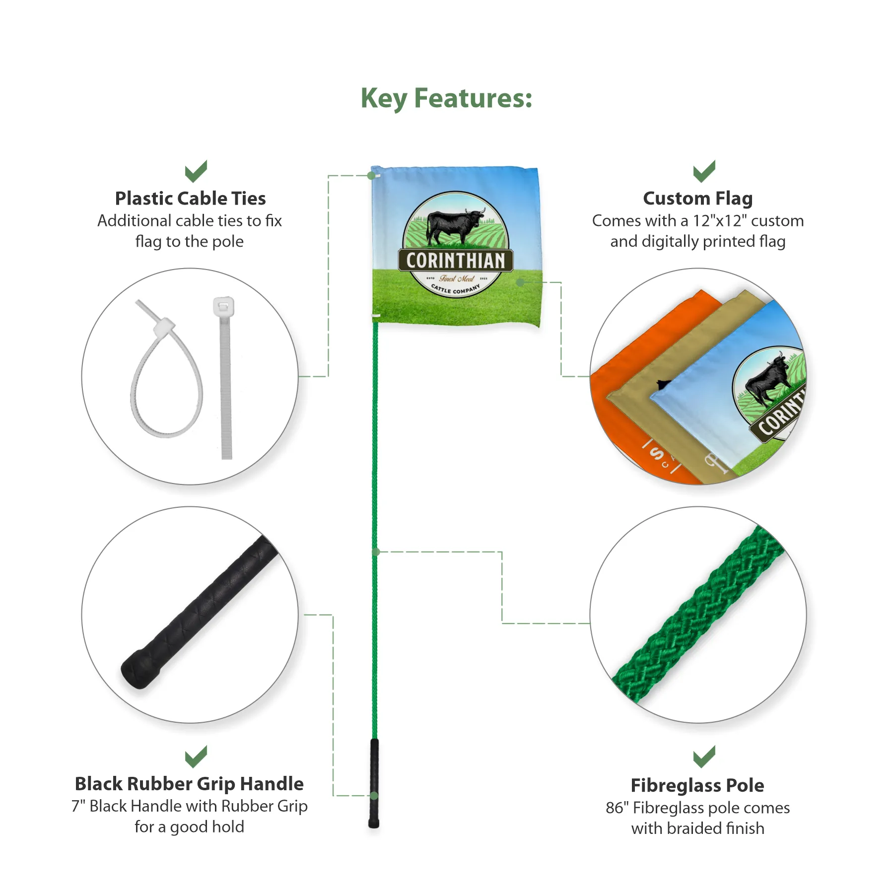42" Green Whip Rod with 12"x12" Digitally printed Flag 2