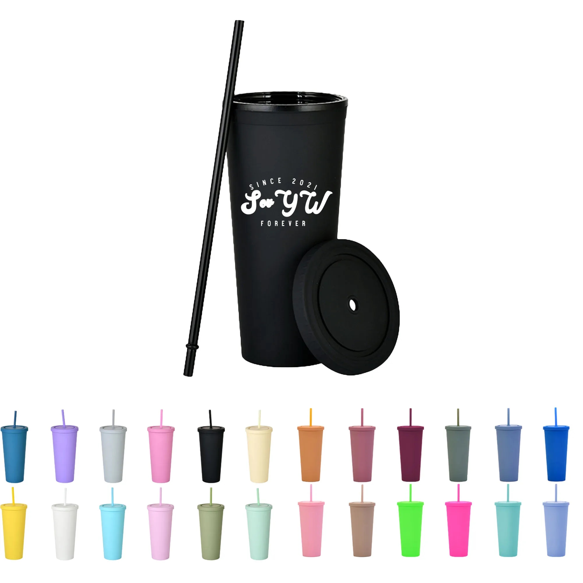 24 oz Plastic Stadium Cups with Lid & Straw 2