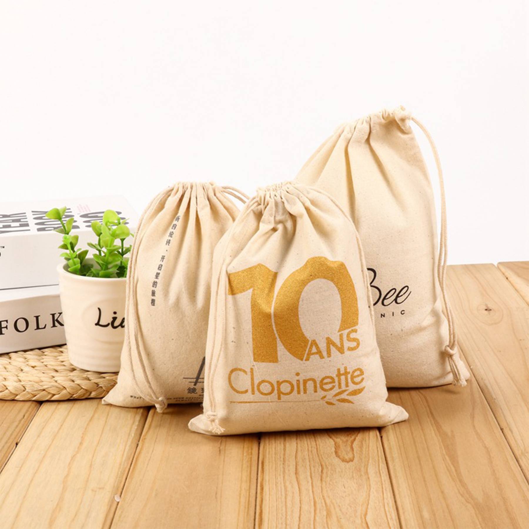 Reusable Canvas Drawstring Bags 3
