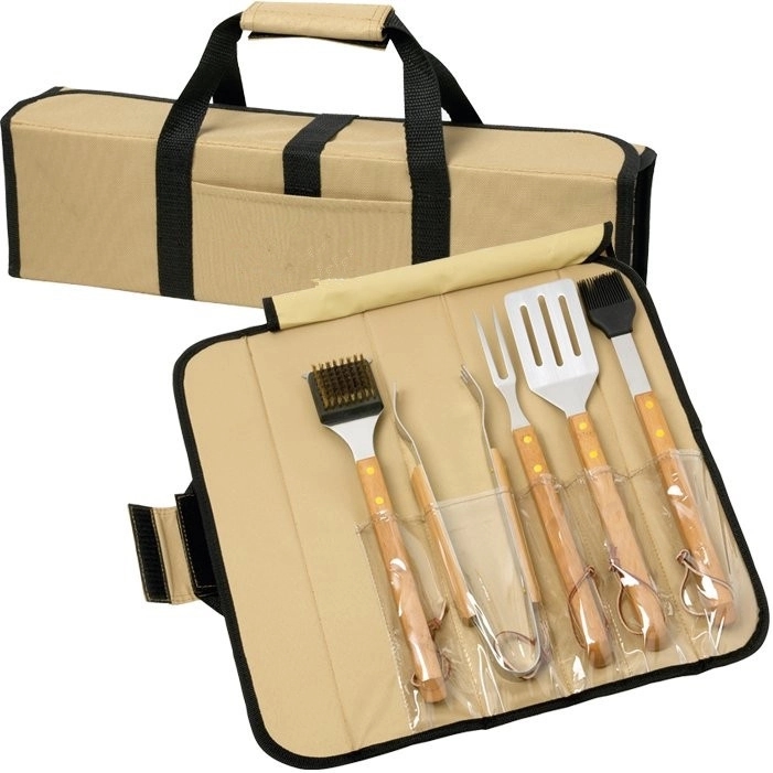 5 pcs BBQ Set (Bamboo) in Roll-Up Case 4