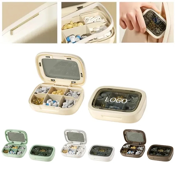 Compact Six-Compartment Portable Pill Organizer 1