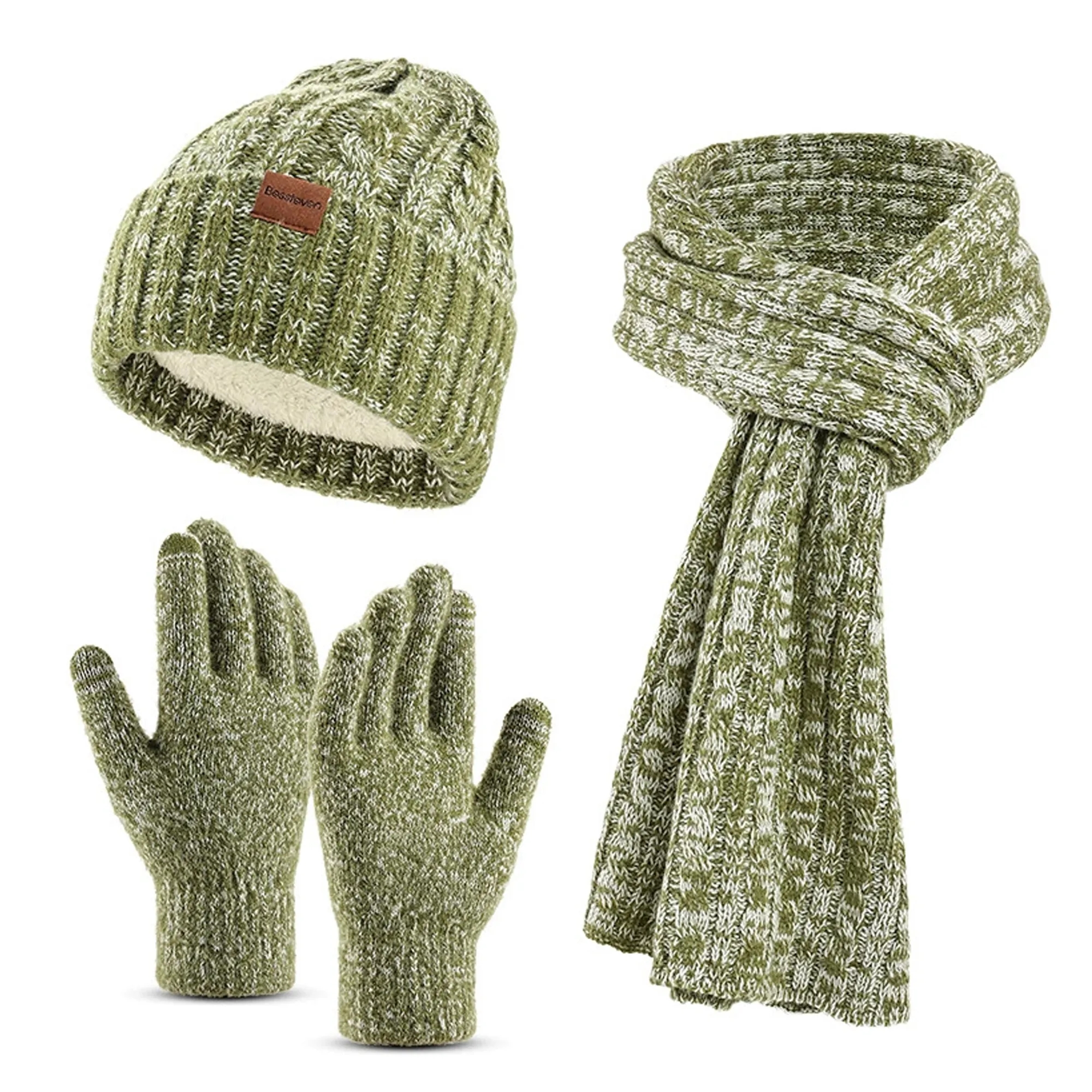 Winter Knit Warm Hat Scarf Touch Screen Gloves Set MOQ100 3