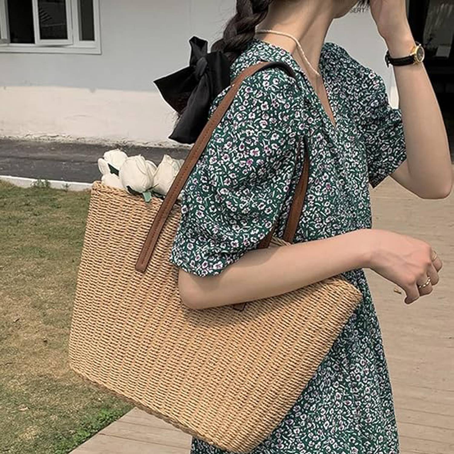 Fashion Handmade Woven Tote Bag for Summer Beach Travel, custom tote bag with logo imprint 4