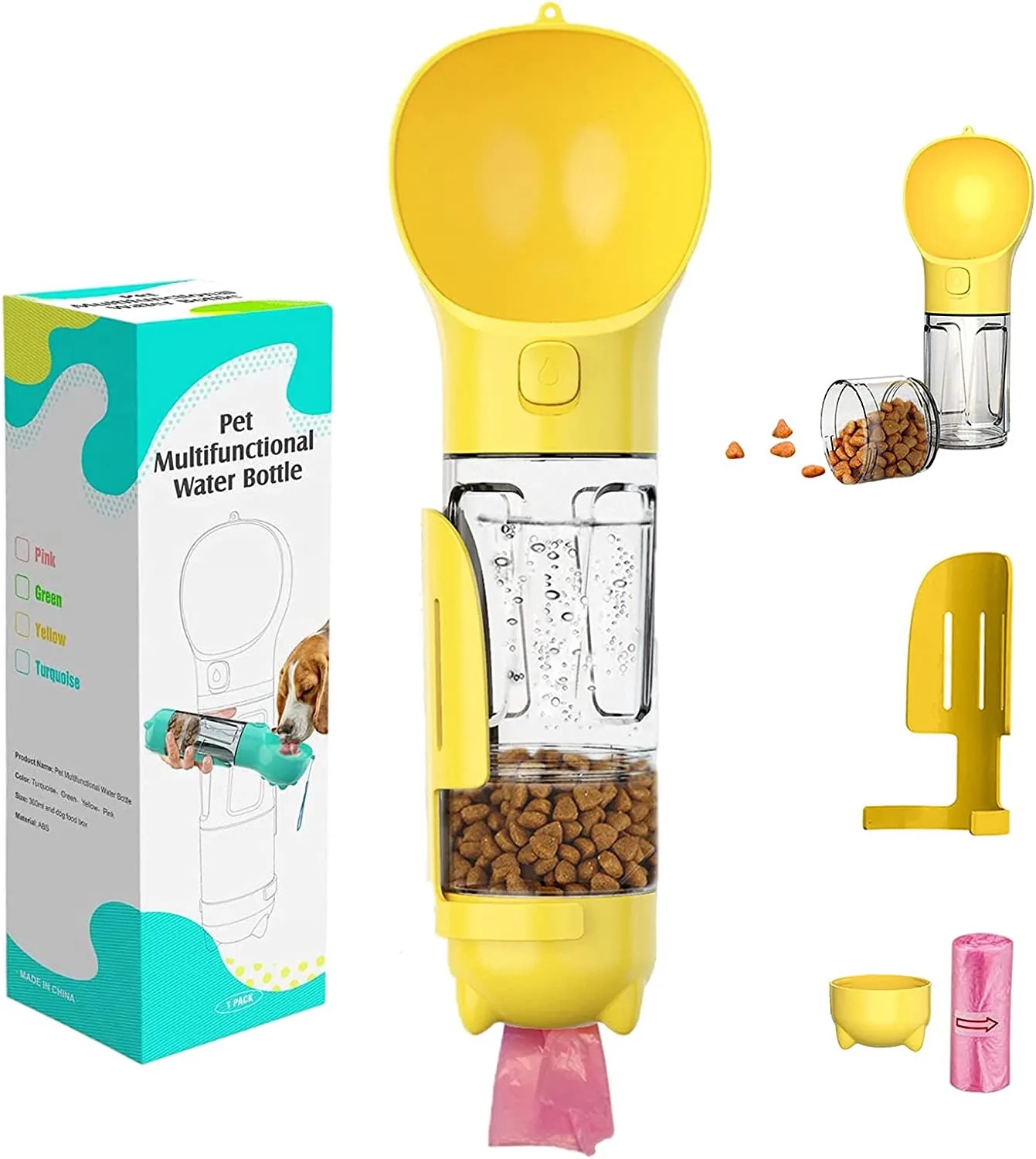 4 In 1 pet Water Bottle Poop Bag/Shovel/Drinking/Container 7