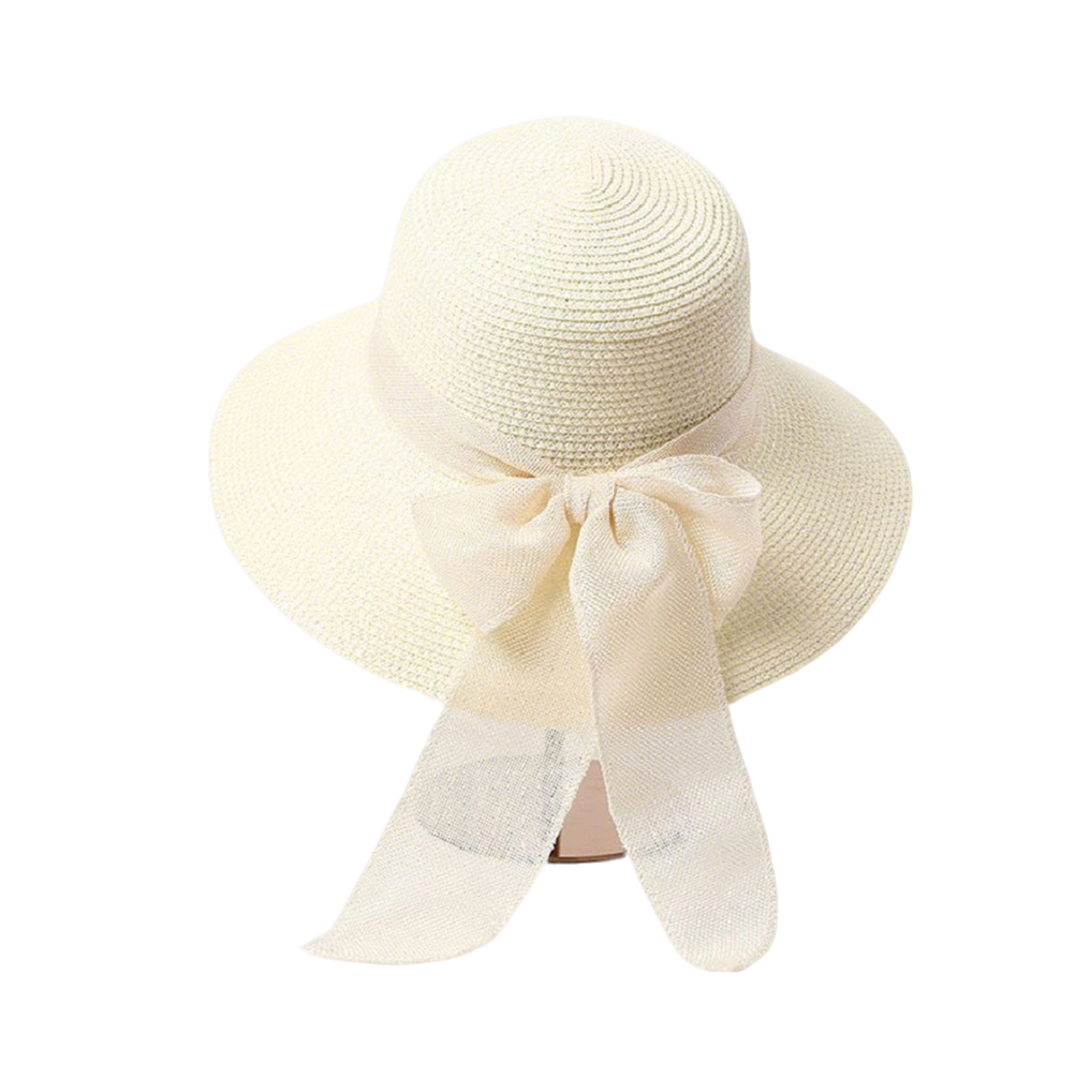 Ribbon Trim Beach Straw Hat With Sun Protection 2