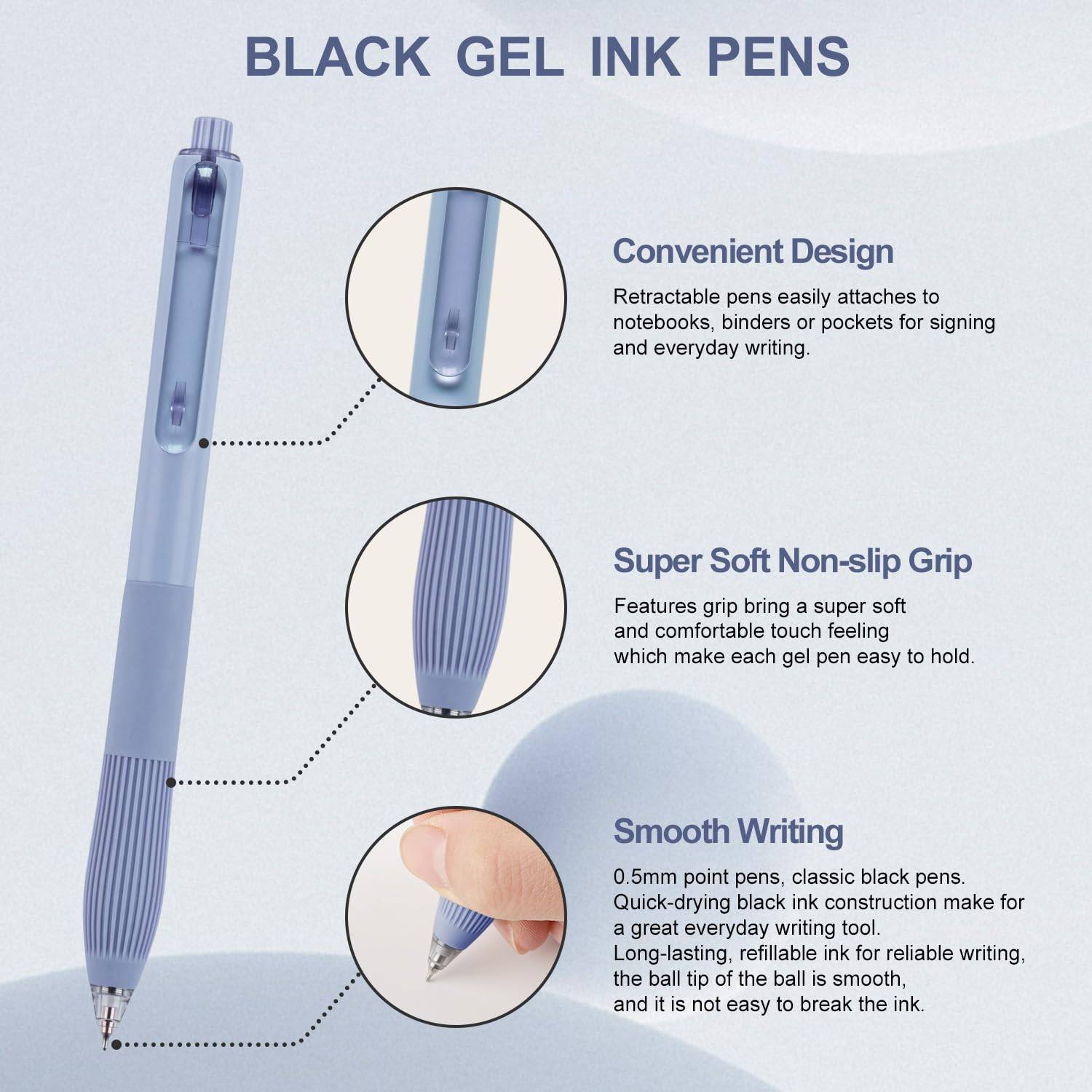 Silent Click Pen Ballpoint Soft Gel Quick-Dry 3