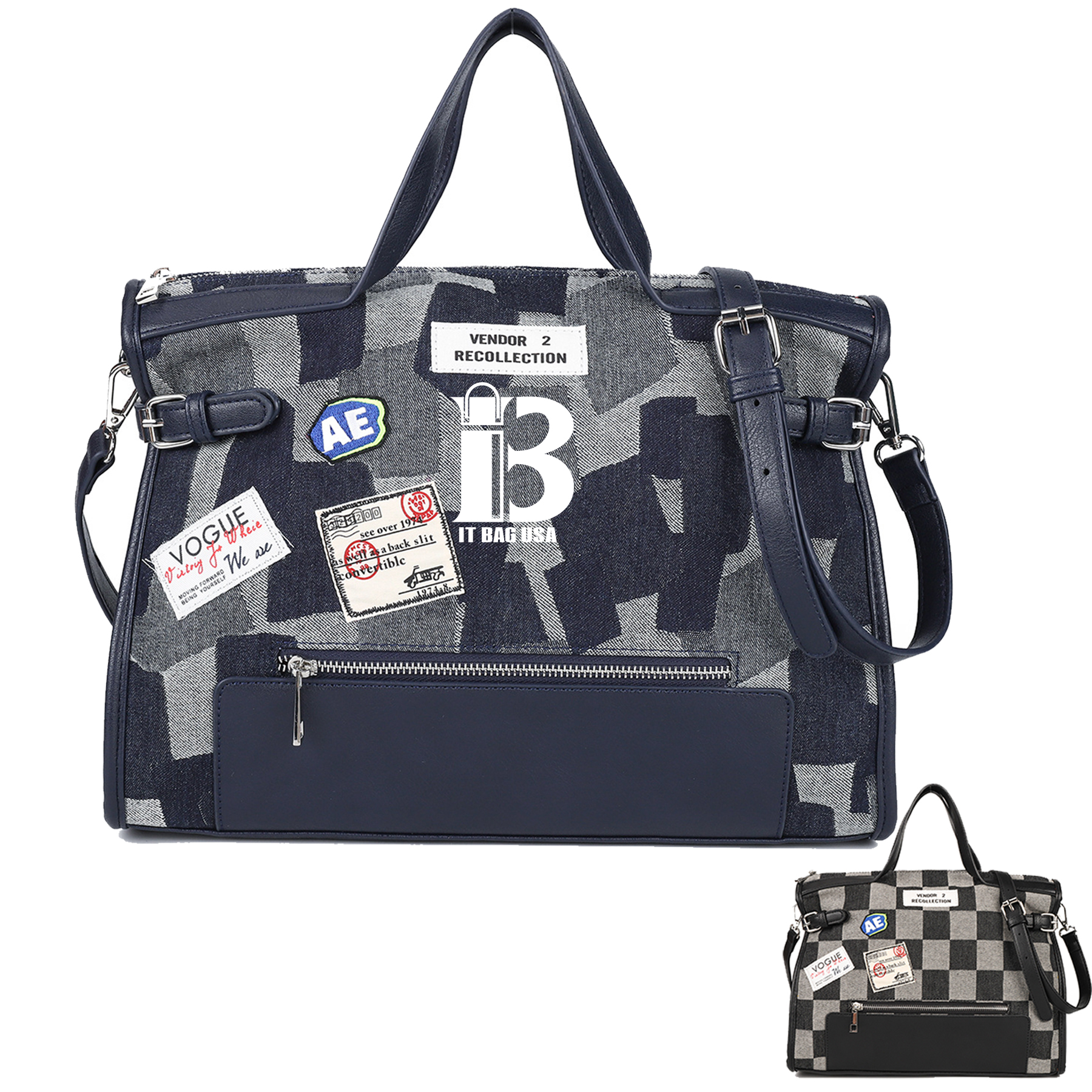 Canvas Street Trend Crossbody Bag for Women - Black/Blue 2