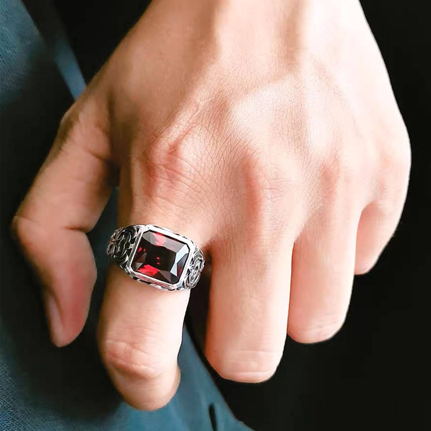 Square Red Zircon Ring 6
