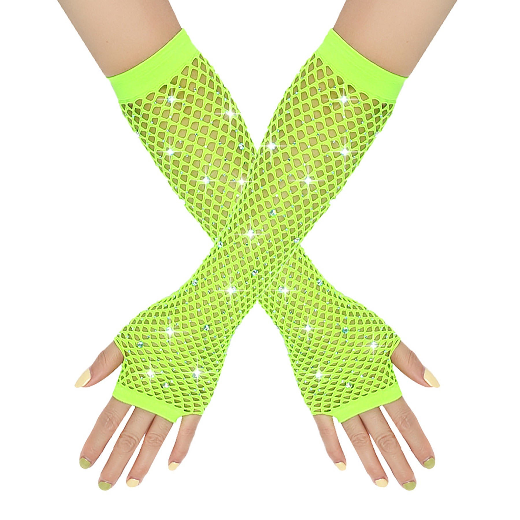 Rhinestone Fish Net Gloves 13