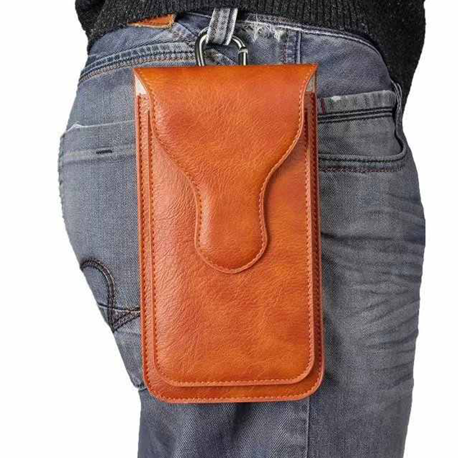 PU Leather Double Layer Texture Phone Bag w/ Carabine 7
