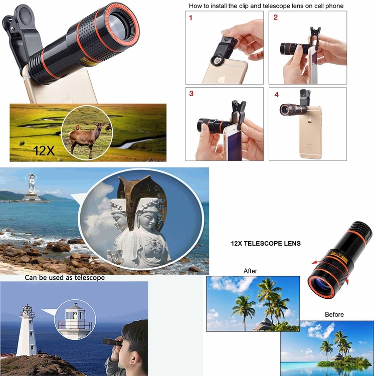 iBank ® Universal 12X Zoom Telephoto Universal Clip On Lens 1