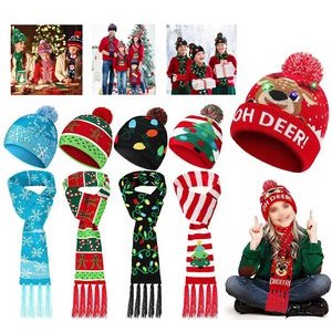 Light up Christmas Hat Beanie Winter Knitted Scarf 2