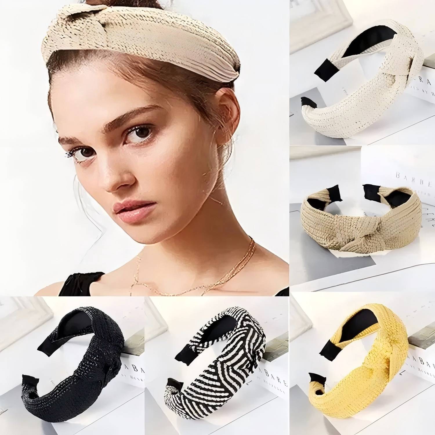 Wide Brim Straw Headband for Women – Elegant Knot Design 5