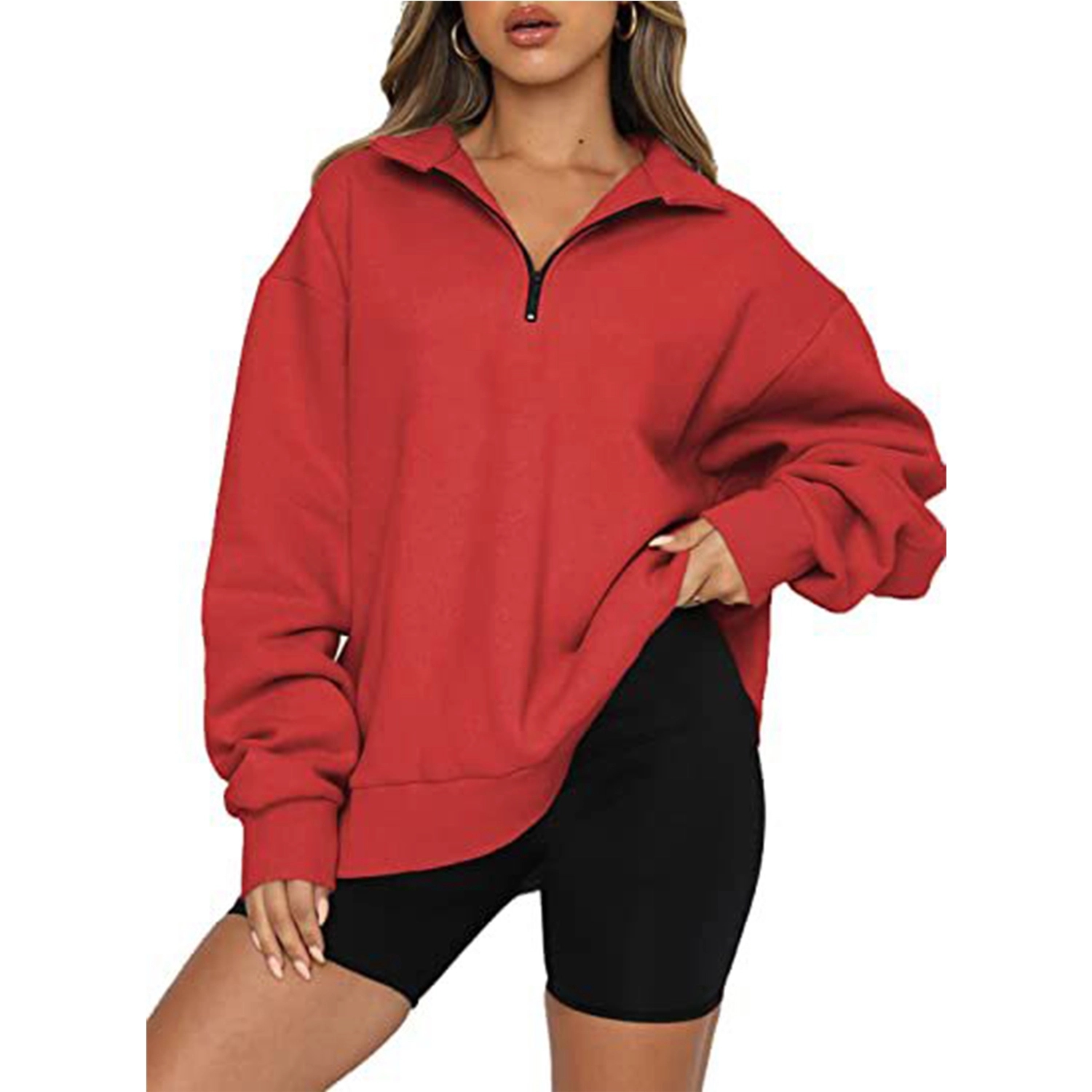 Womens Oversized Half Zip Pullover Long Sleeve Sweatshirt 4