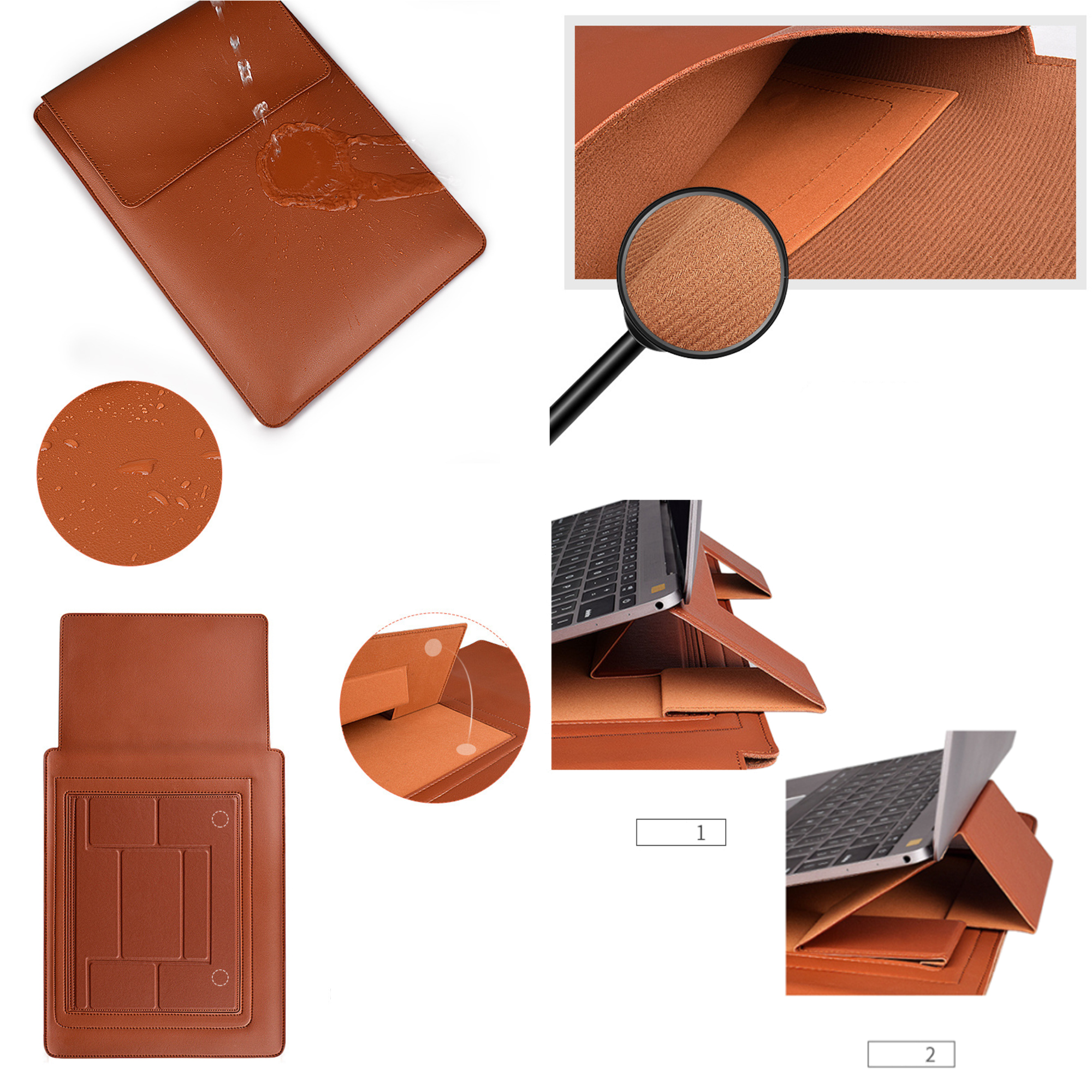 PU Leather Laptop Sleeve Case With Stand Function 6