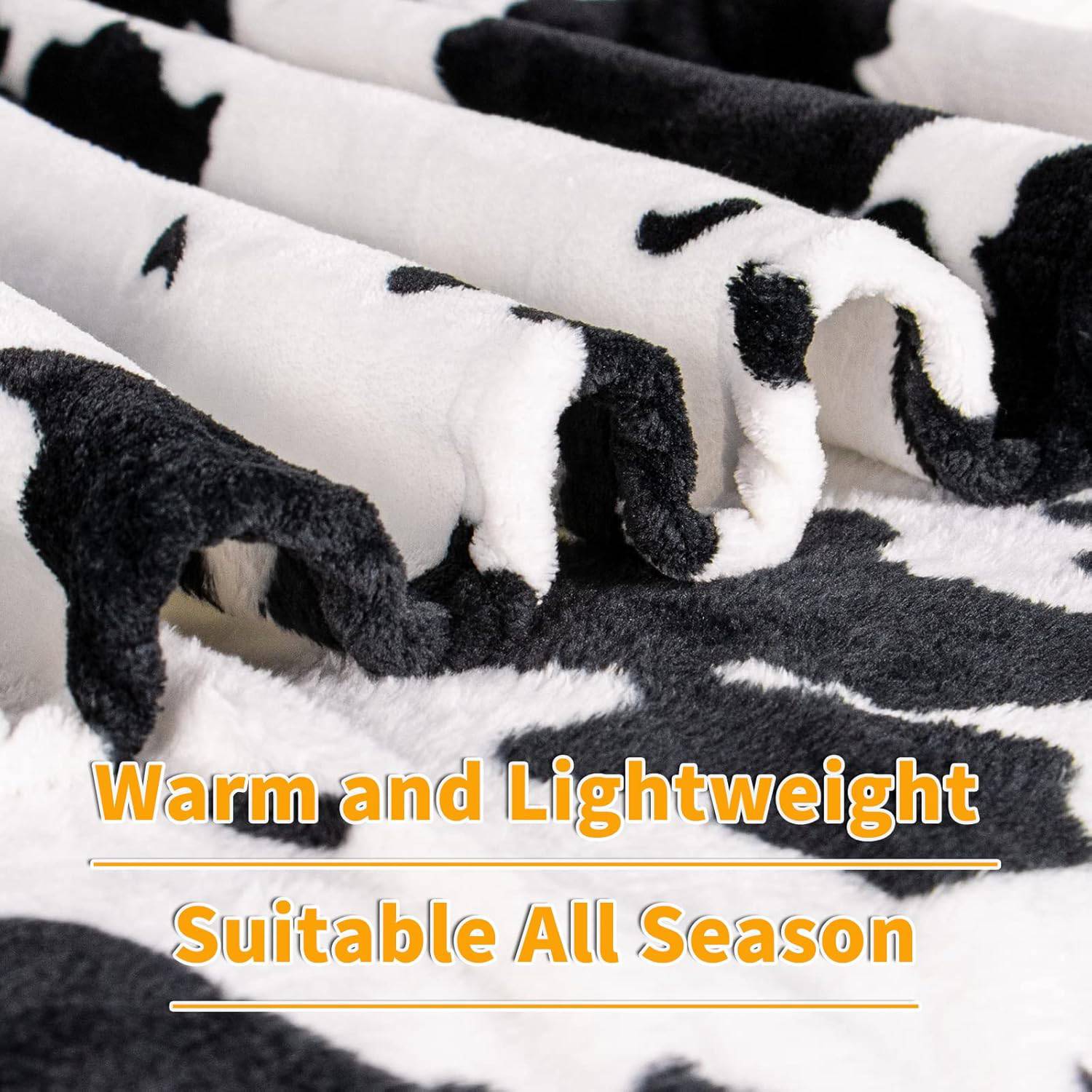 Fleece Black Cow Print Throw Blanket 3