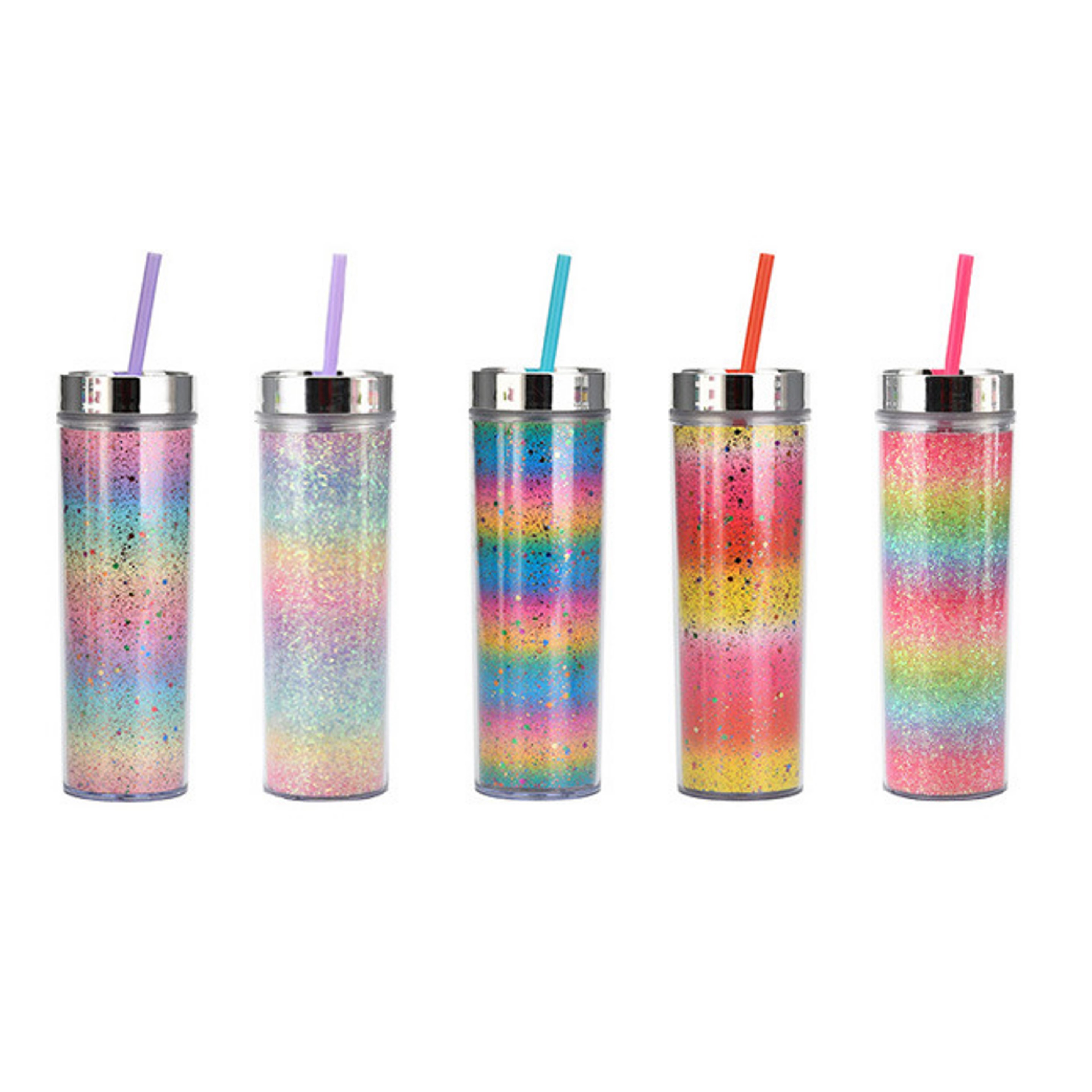 Rainbow Plastic Bottle w/Straw (direct import) 3