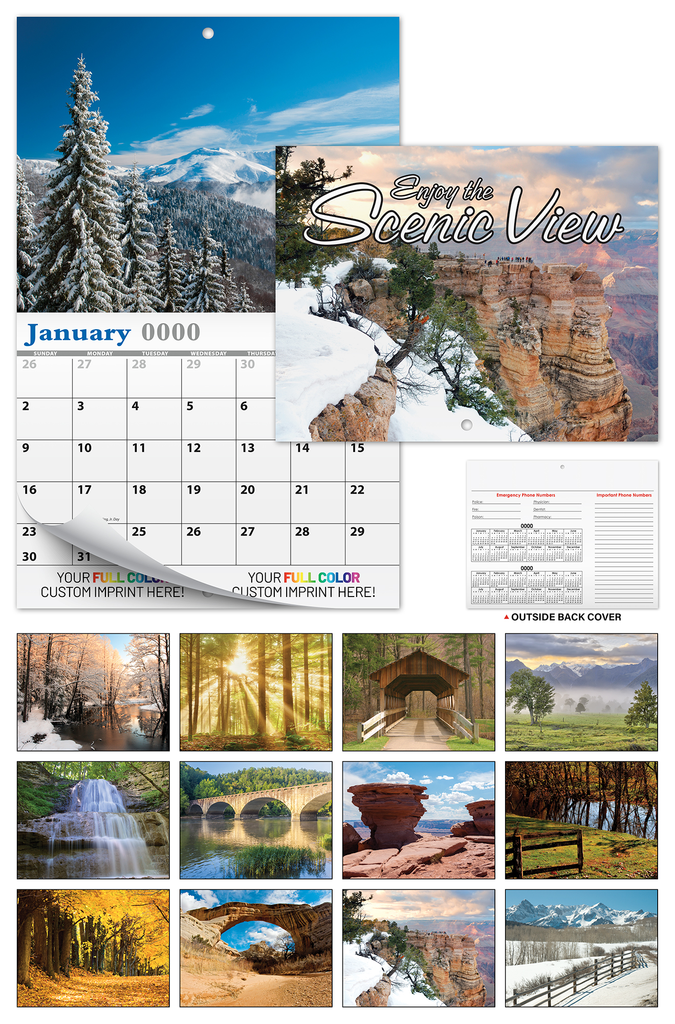 13 Month Custom Appointment Wall Calendar - (High Gloss UV Coated Cover)- SCENIC VIEW 2