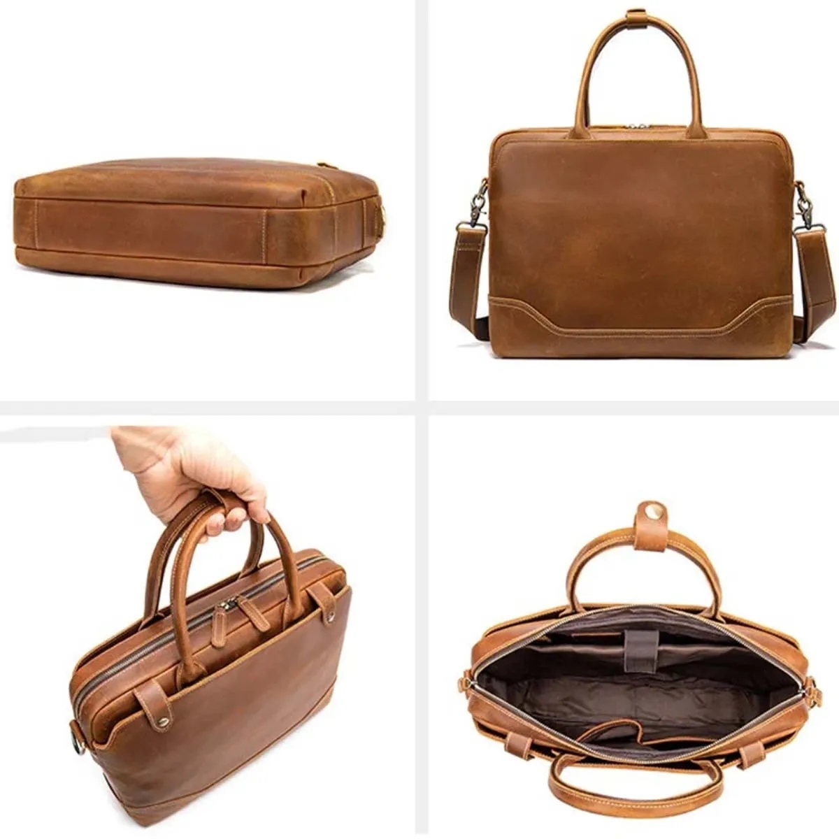15.6 Inch Laptop Genuine Leather Men's Handbag Briefcase 7