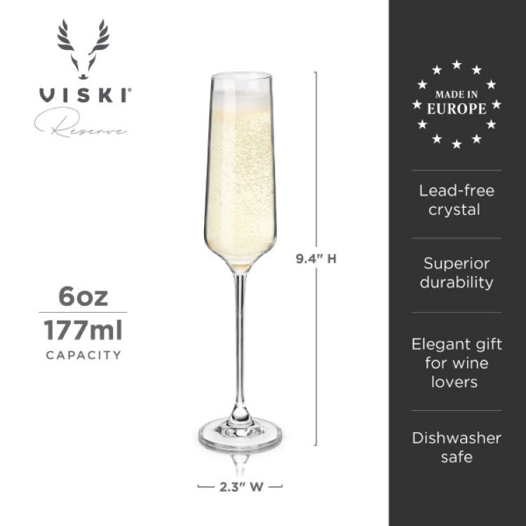 Viski® Reserve Inez Crystal Flute Glass, set of 4 6