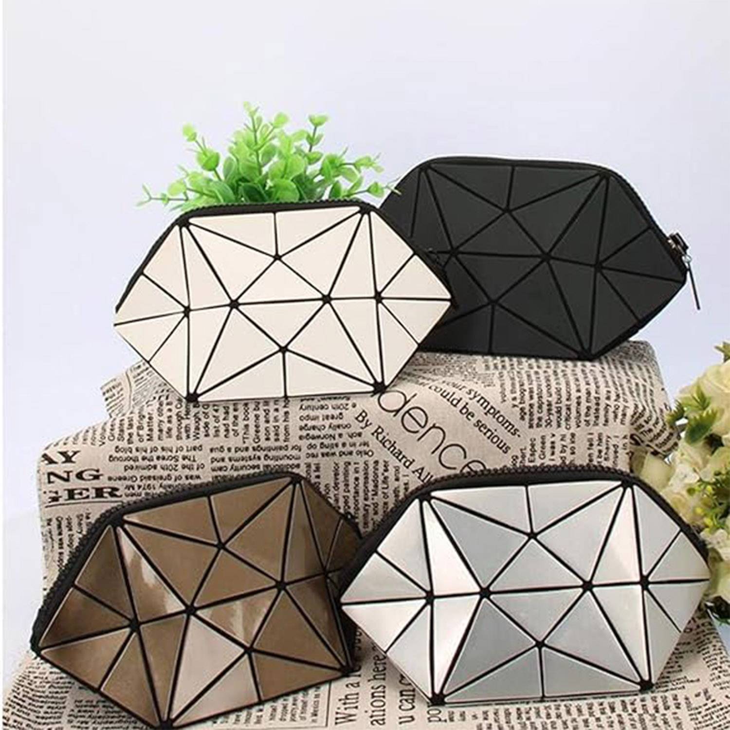 Pu Geometric Travel Foldable Cosmetic Bag 3