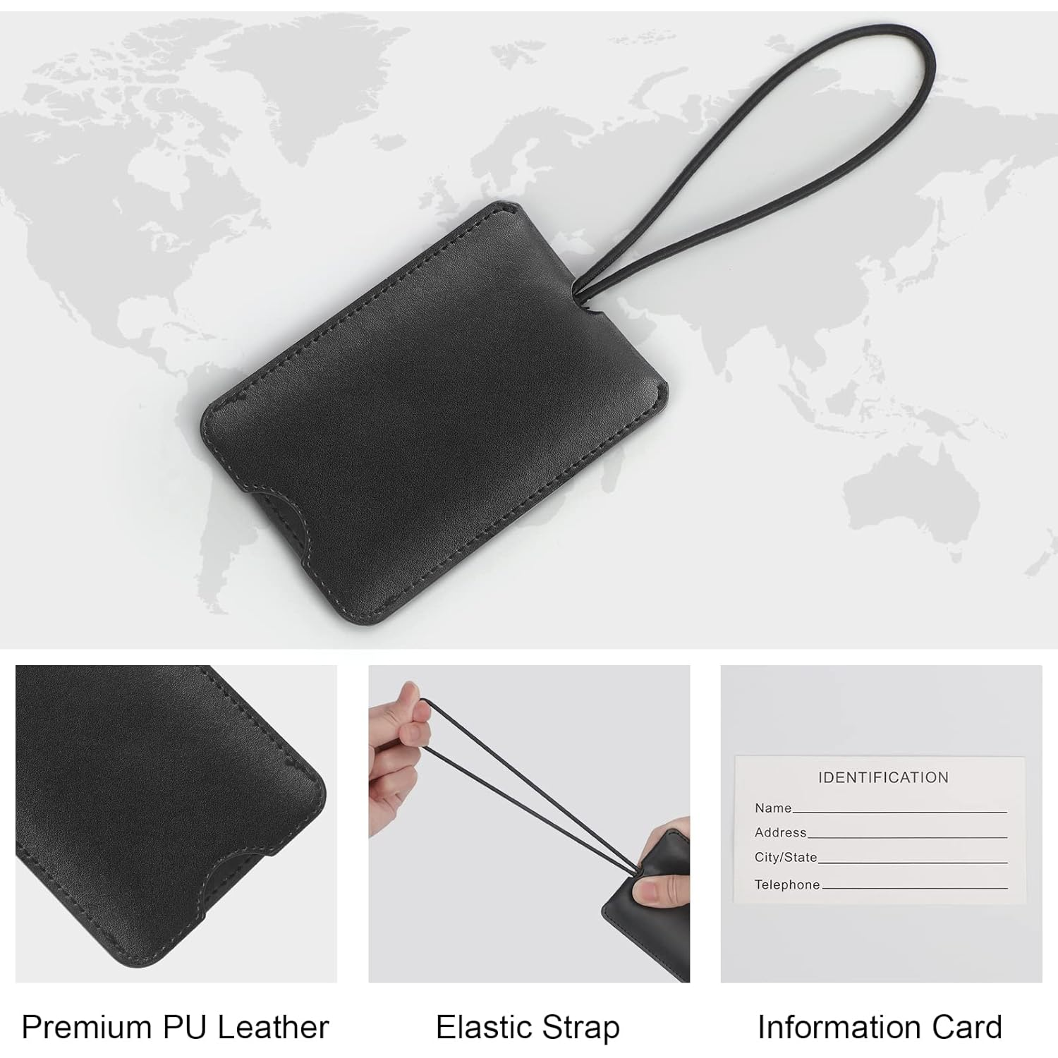 Pu Leather Luggage Tag W/ Strap 3