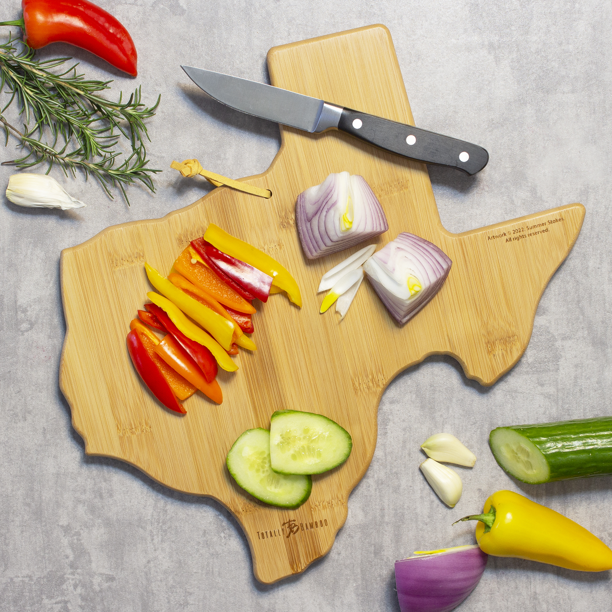 Texas State Shaped Cutting and Serving Board with Artwork by Summer Stokes 4