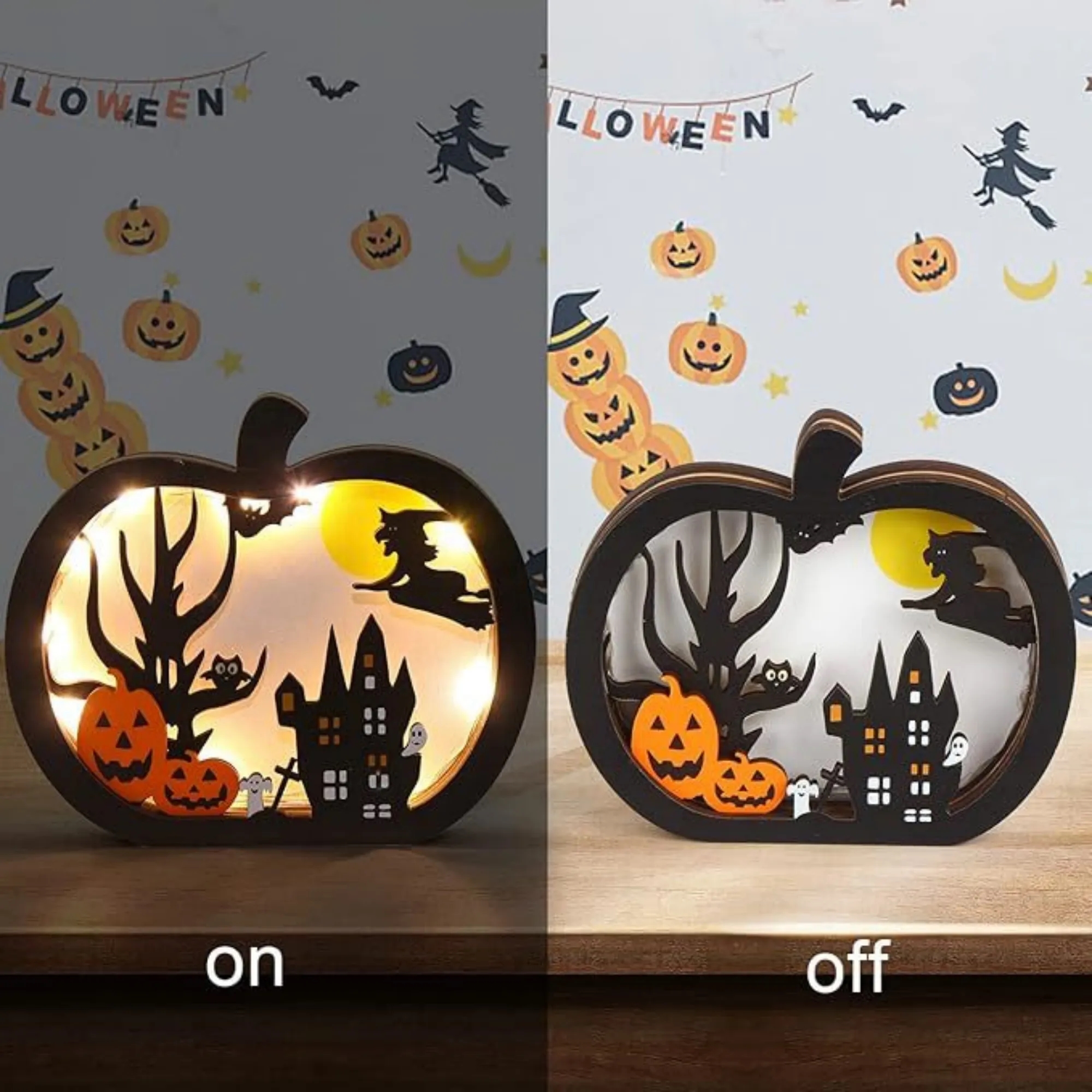 Wooden Halloween Glowing Ornament Lighted 4