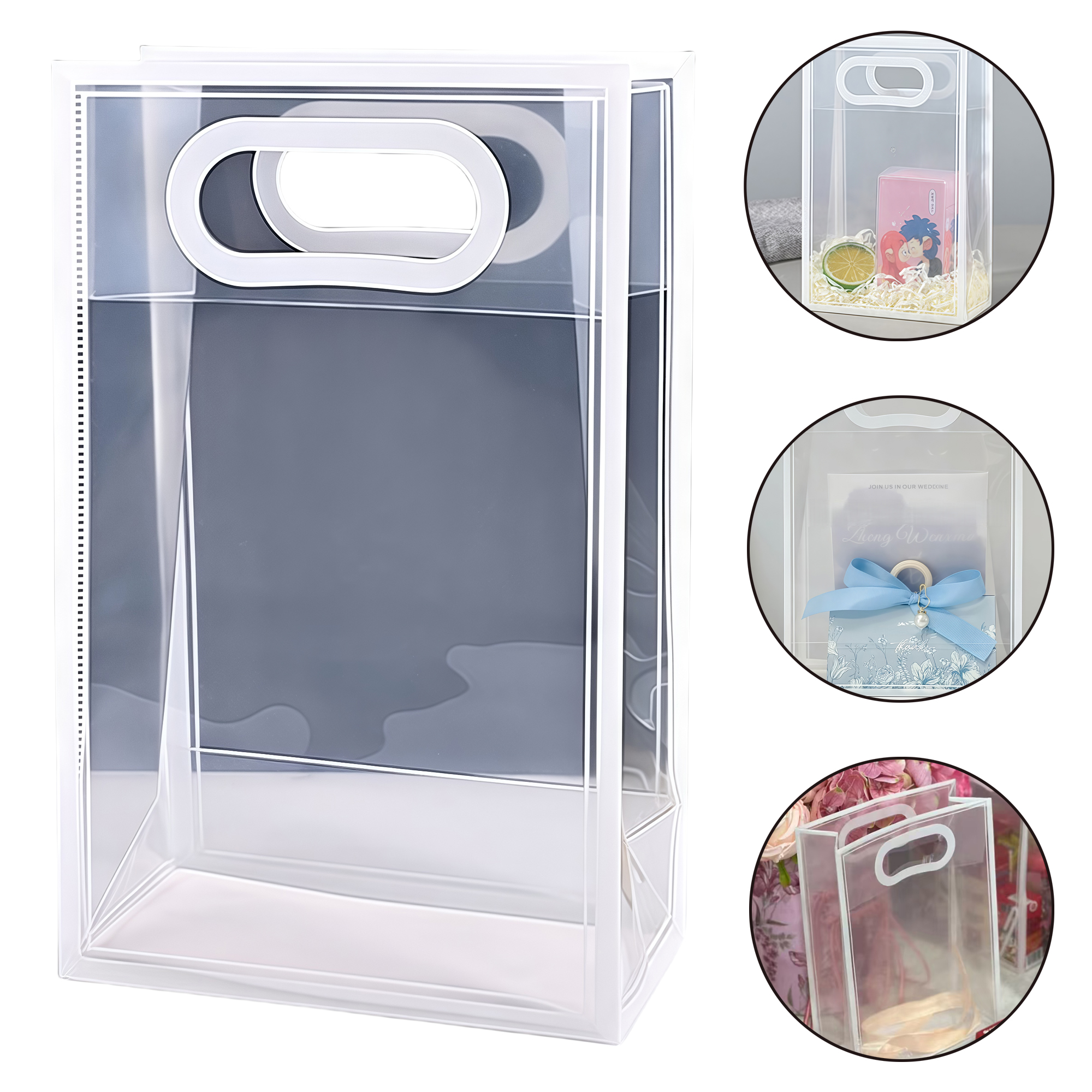 Clear Gift Bags for Cosmetics Wedding Favor Bags Durable Reusable Plastic Tote with Handles 35x24x10 2