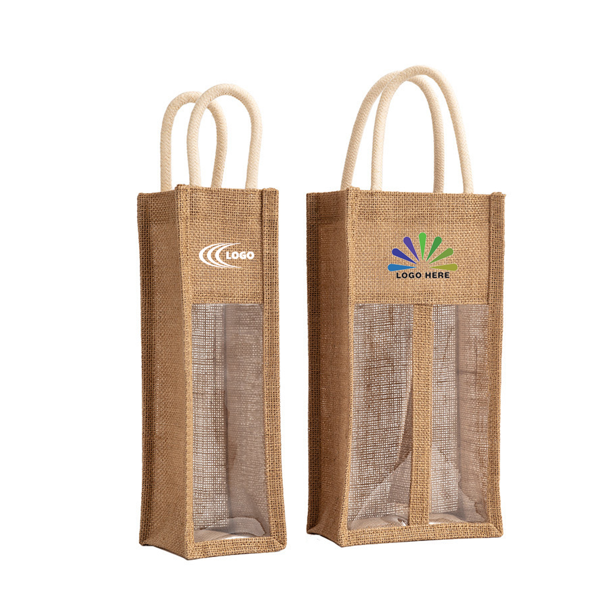 Jute Single Bottle Wine Bag, custom tote bag with logo imprint 2
