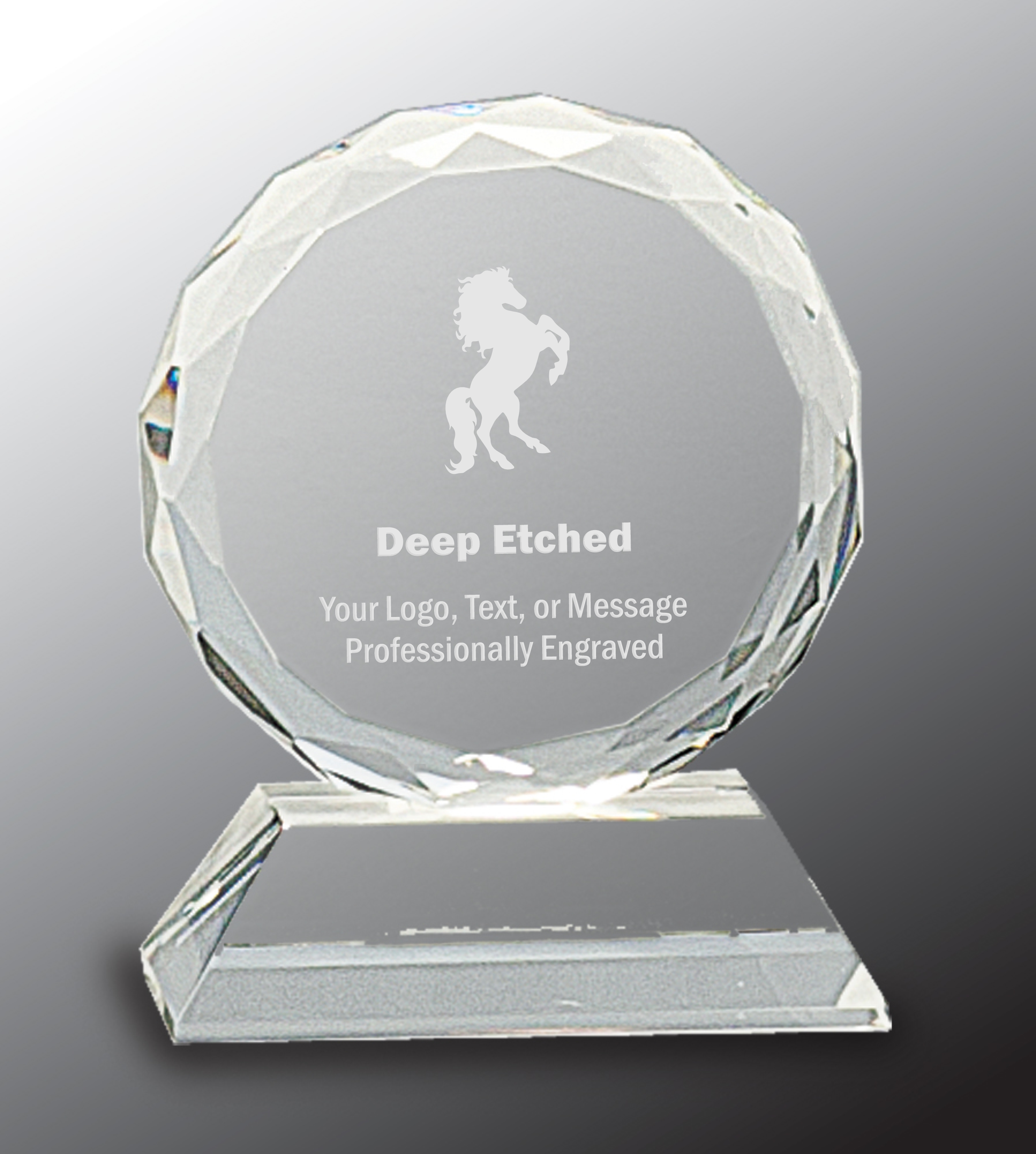 3" Round Facet Crystal Award on Clear Pedestal Base