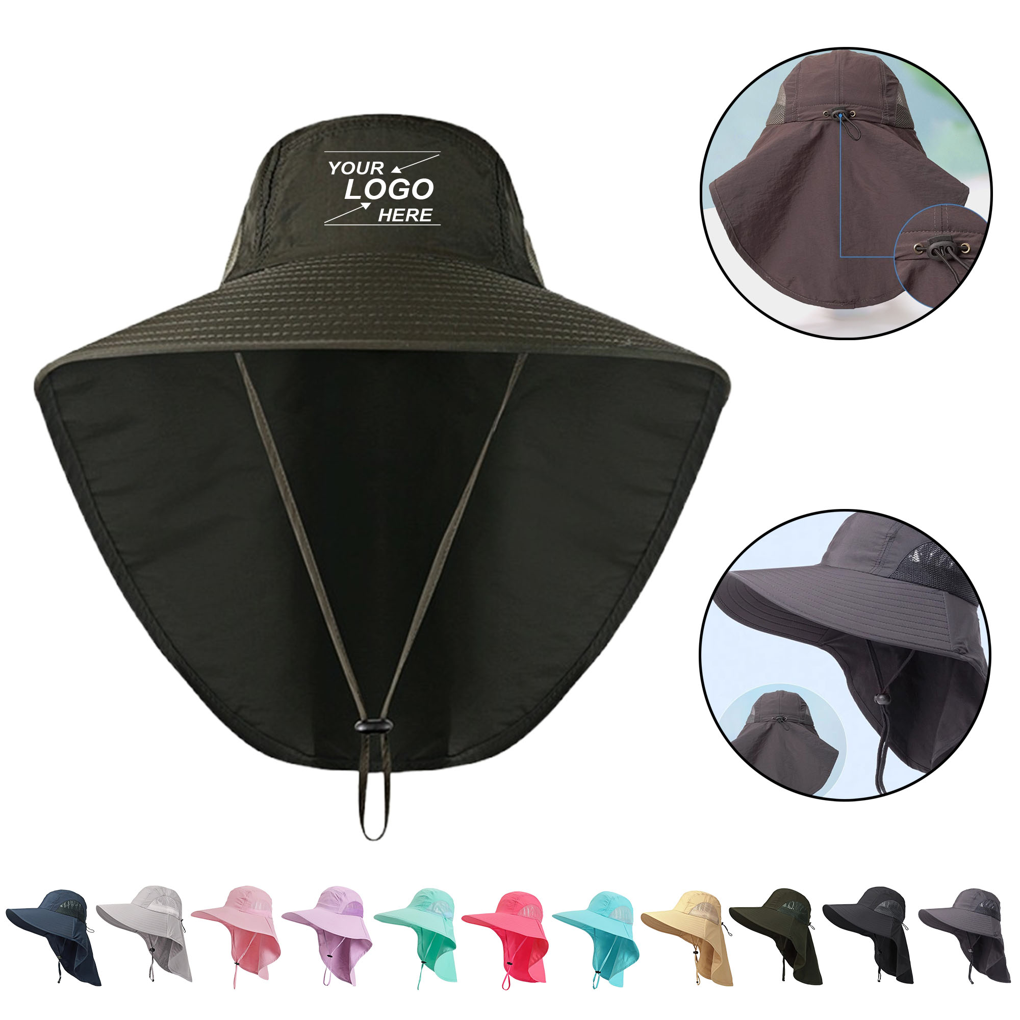 Men's UV Protection Wide Brim Fishing Hat with Neck Flap 5