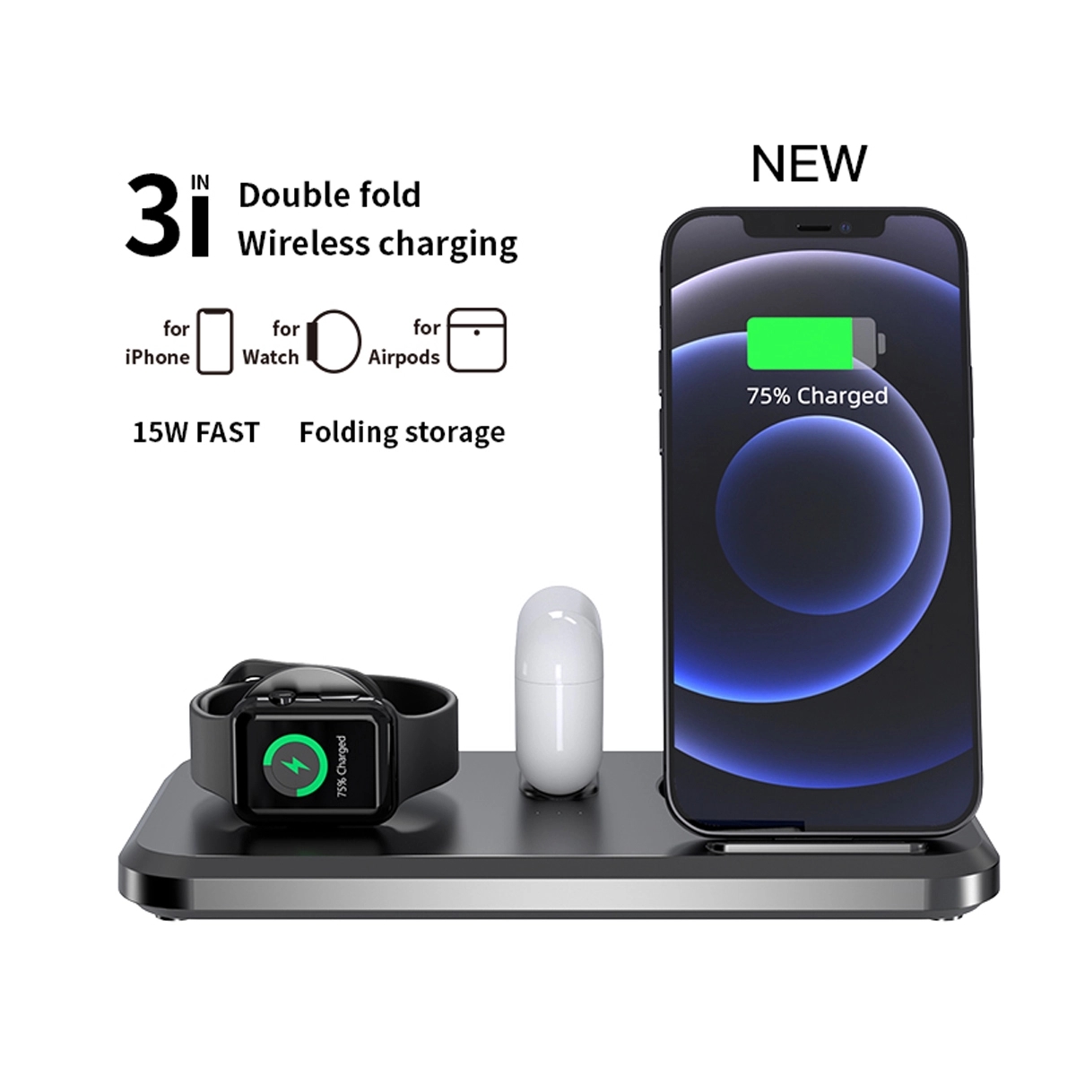Portable 3 in 1 Charging Station Foldable Charger Stand 2