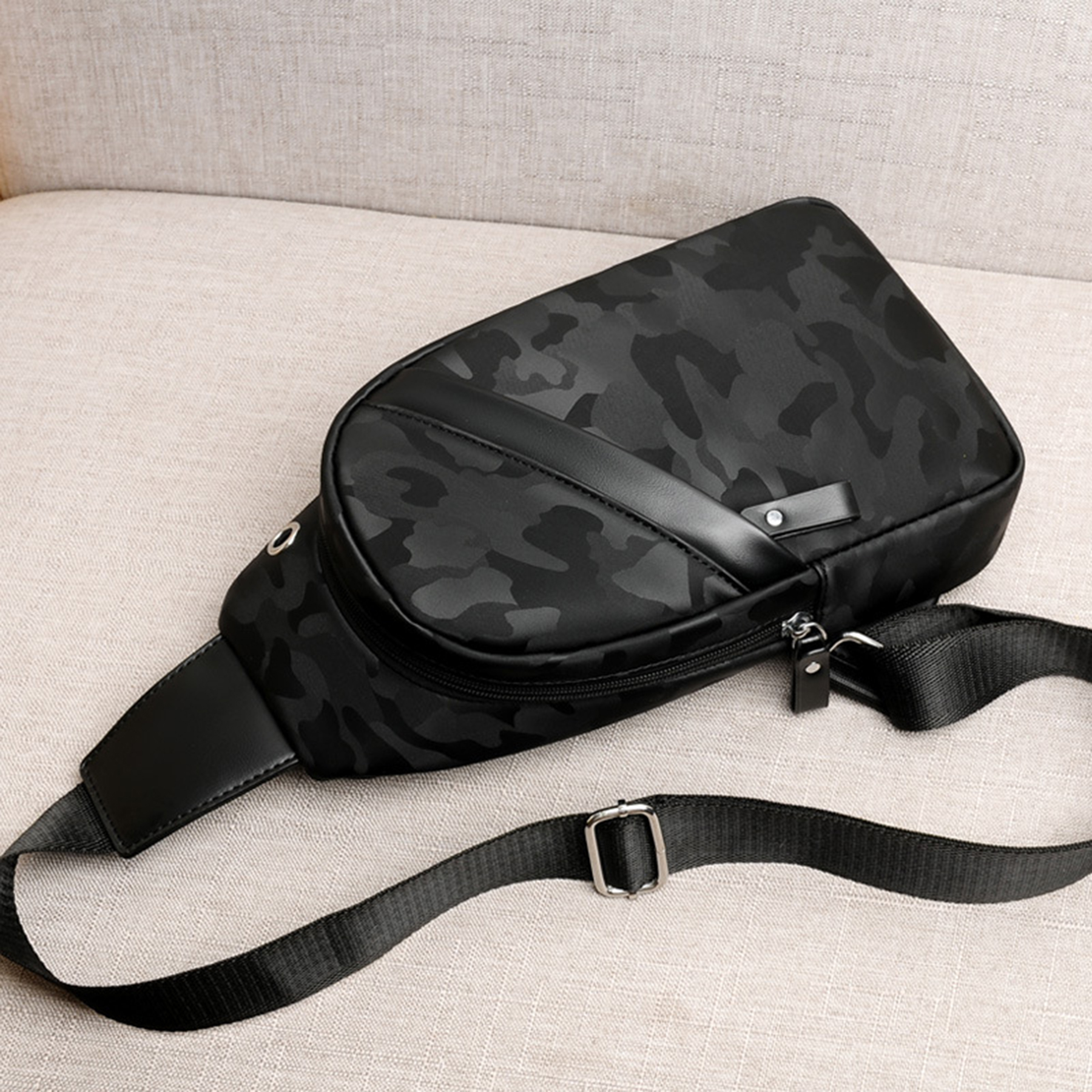 Pu Leather Slingchest Shoulder Backpack W/Usb Charging Port 2