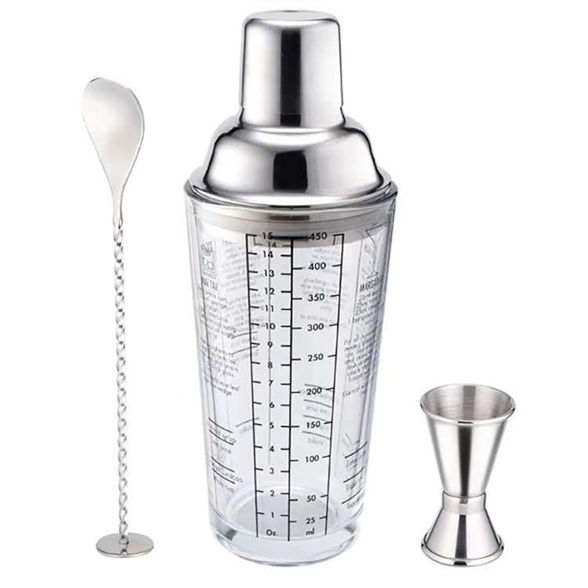 13.5 Oz Glass Cocktail Shaker Printed With Recipes 1