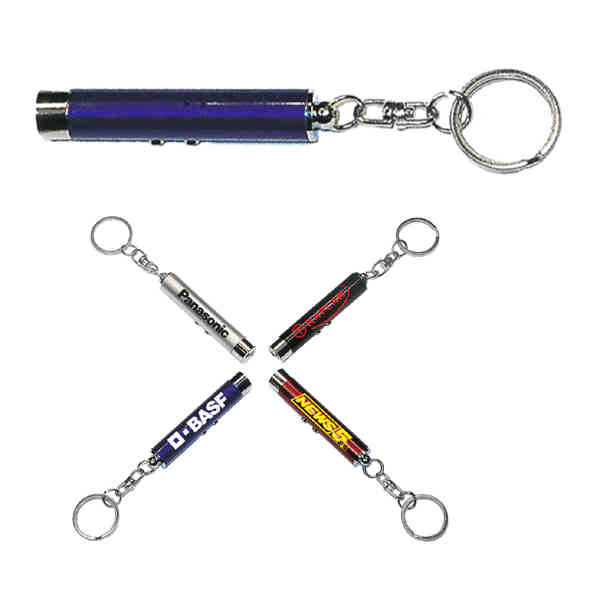 Dual function laser pointer and super bright LED flashlight with keychain.