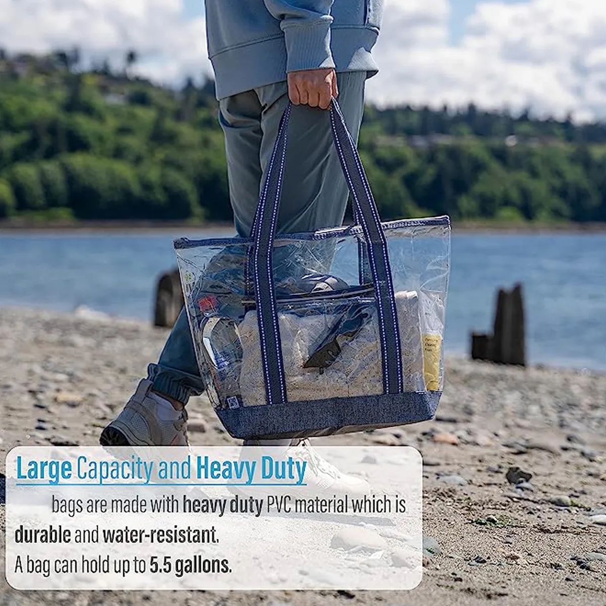 Custom Waterproof PVC Clear Beach Travel Zipper Tote Bag 8